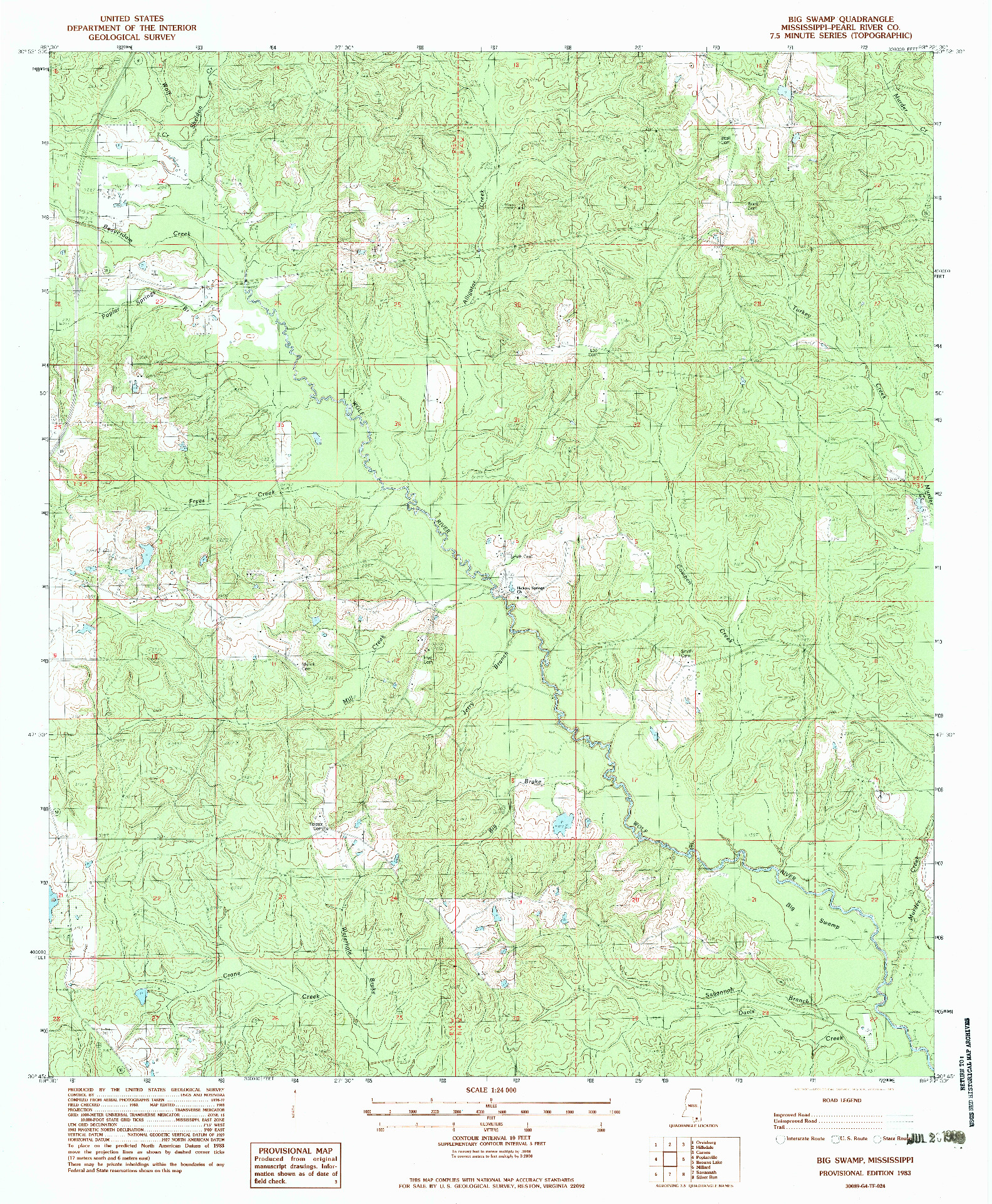 USGS 1:24000-SCALE QUADRANGLE FOR BIG SWAMP, MS 1983
