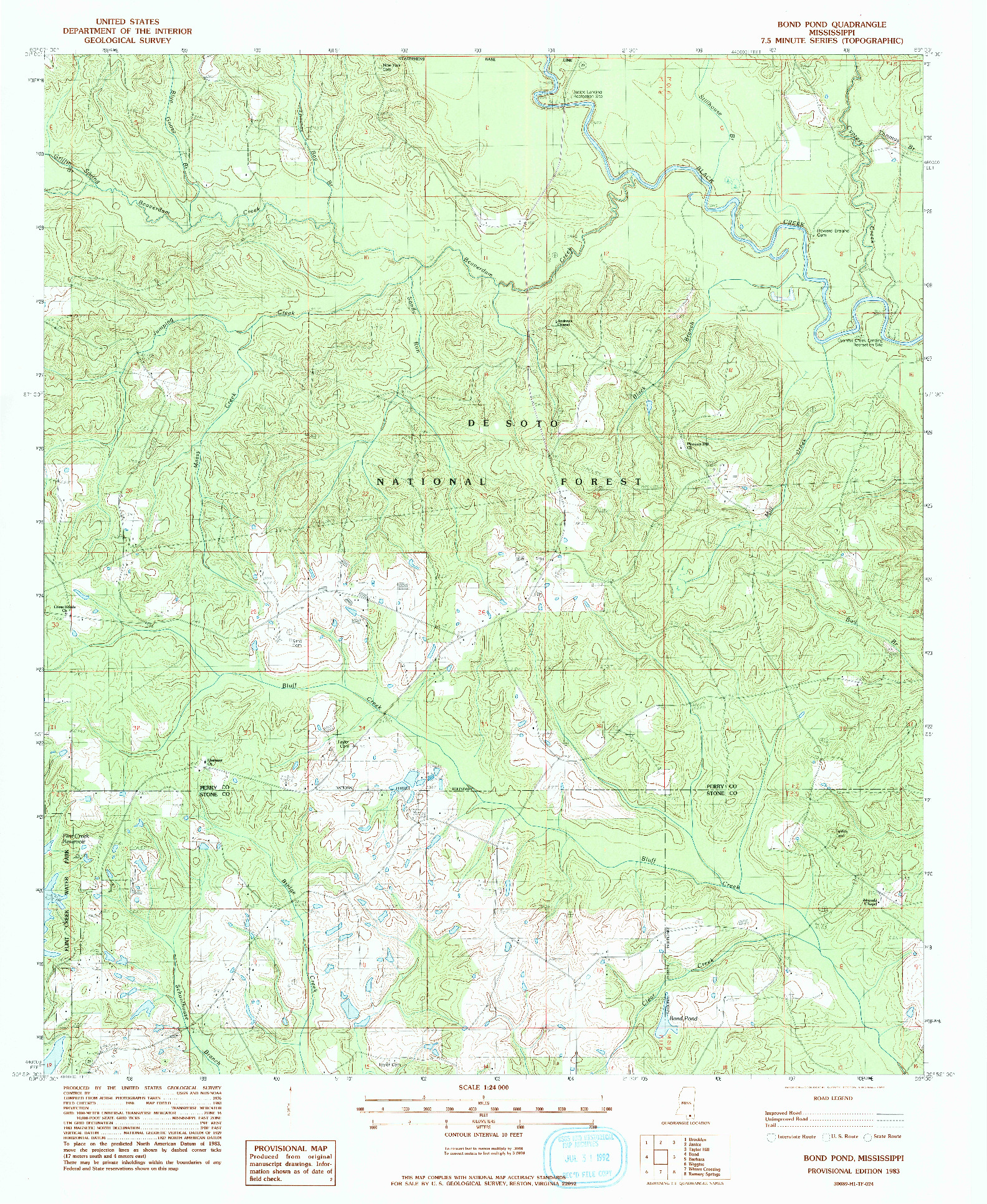 USGS 1:24000-SCALE QUADRANGLE FOR BOND POND, MS 1983
