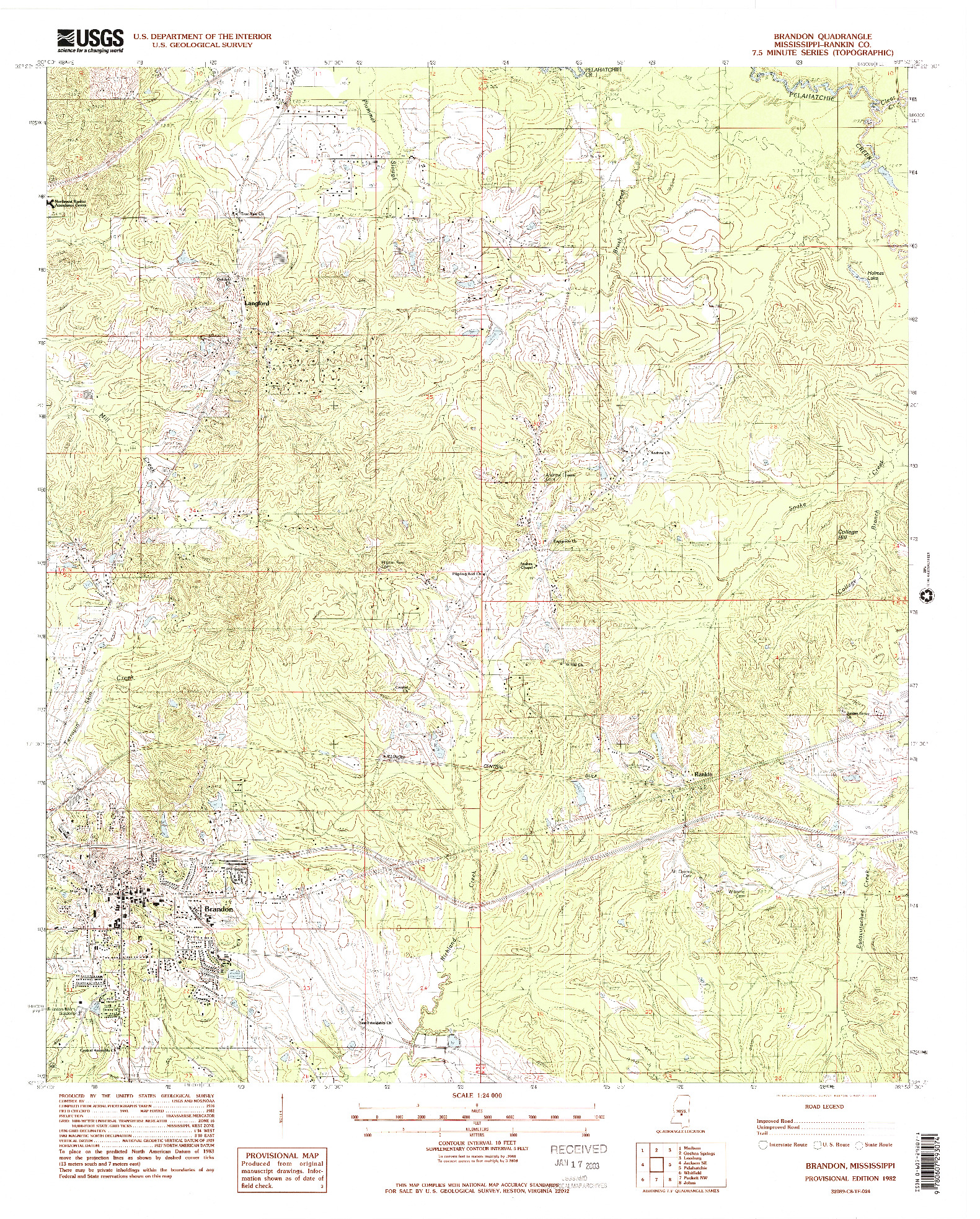 USGS 1:24000-SCALE QUADRANGLE FOR BRANDON, MS 1982