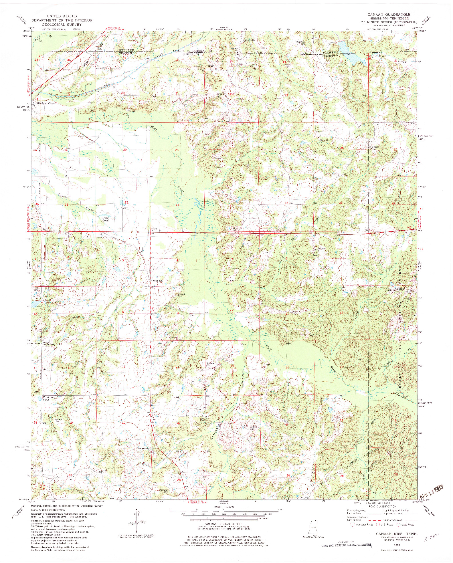 USGS 1:24000-SCALE QUADRANGLE FOR CANAAN, MS 1982