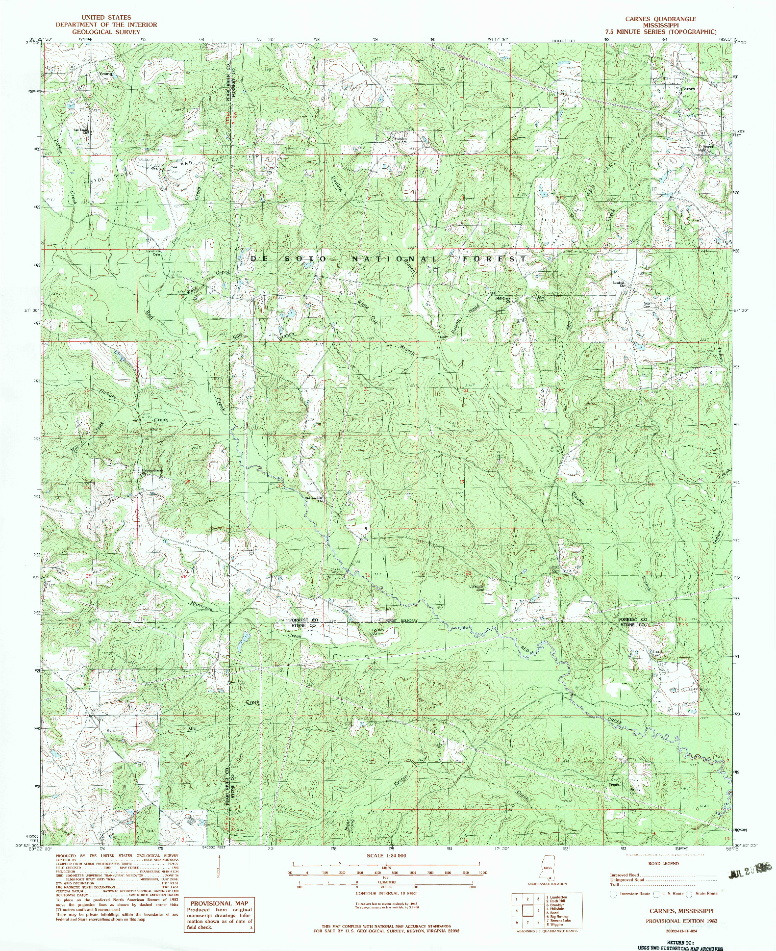 USGS 1:24000-SCALE QUADRANGLE FOR CARNES, MS 1983