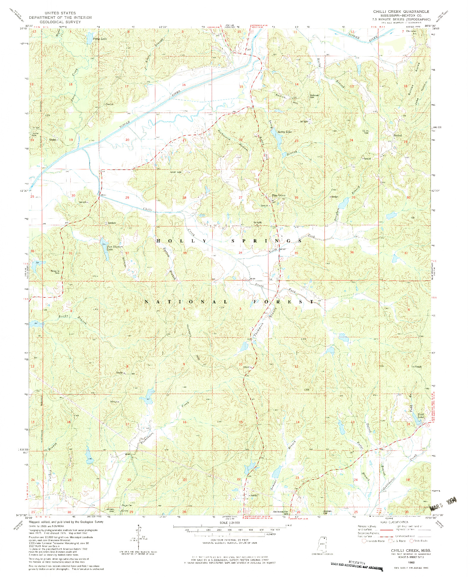 USGS 1:24000-SCALE QUADRANGLE FOR CHILLI CREEK, MS 1982