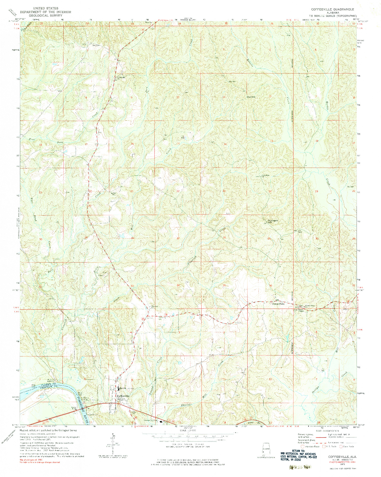 USGS 1:24000-SCALE QUADRANGLE FOR COFFEEVILLE, MS 1971