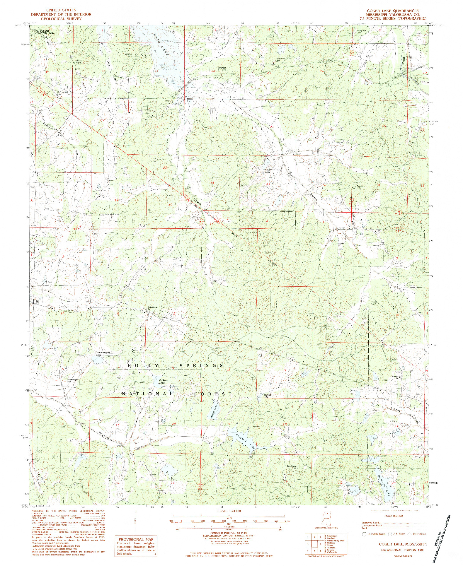 USGS 1:24000-SCALE QUADRANGLE FOR COKER LAKE, MS 1983