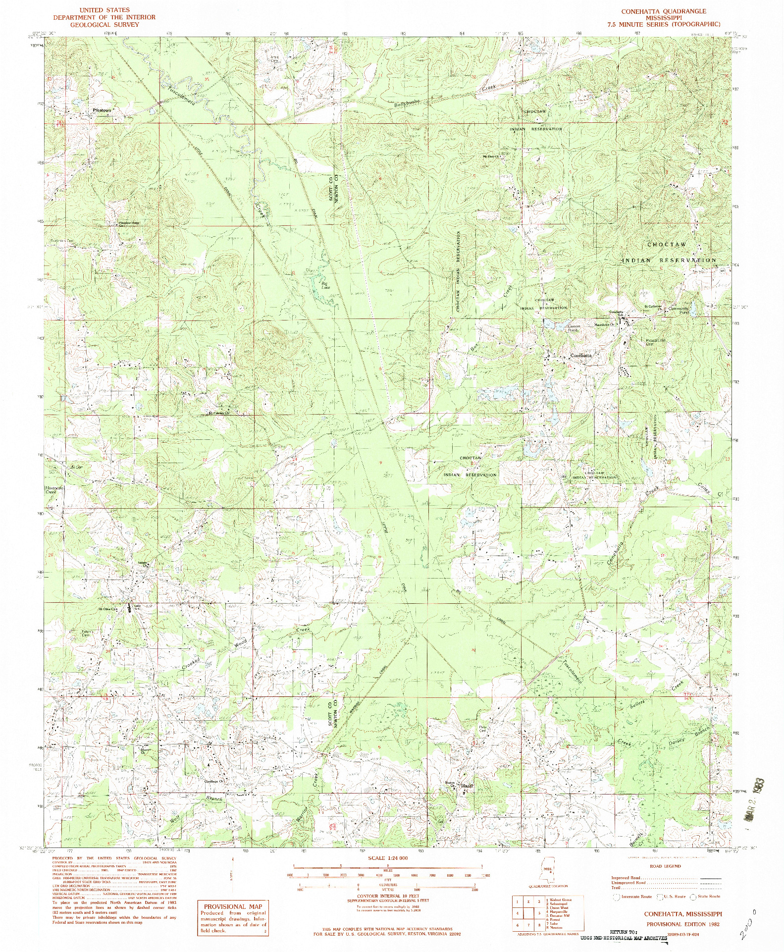 USGS 1:24000-SCALE QUADRANGLE FOR CONEHATTA, MS 1982