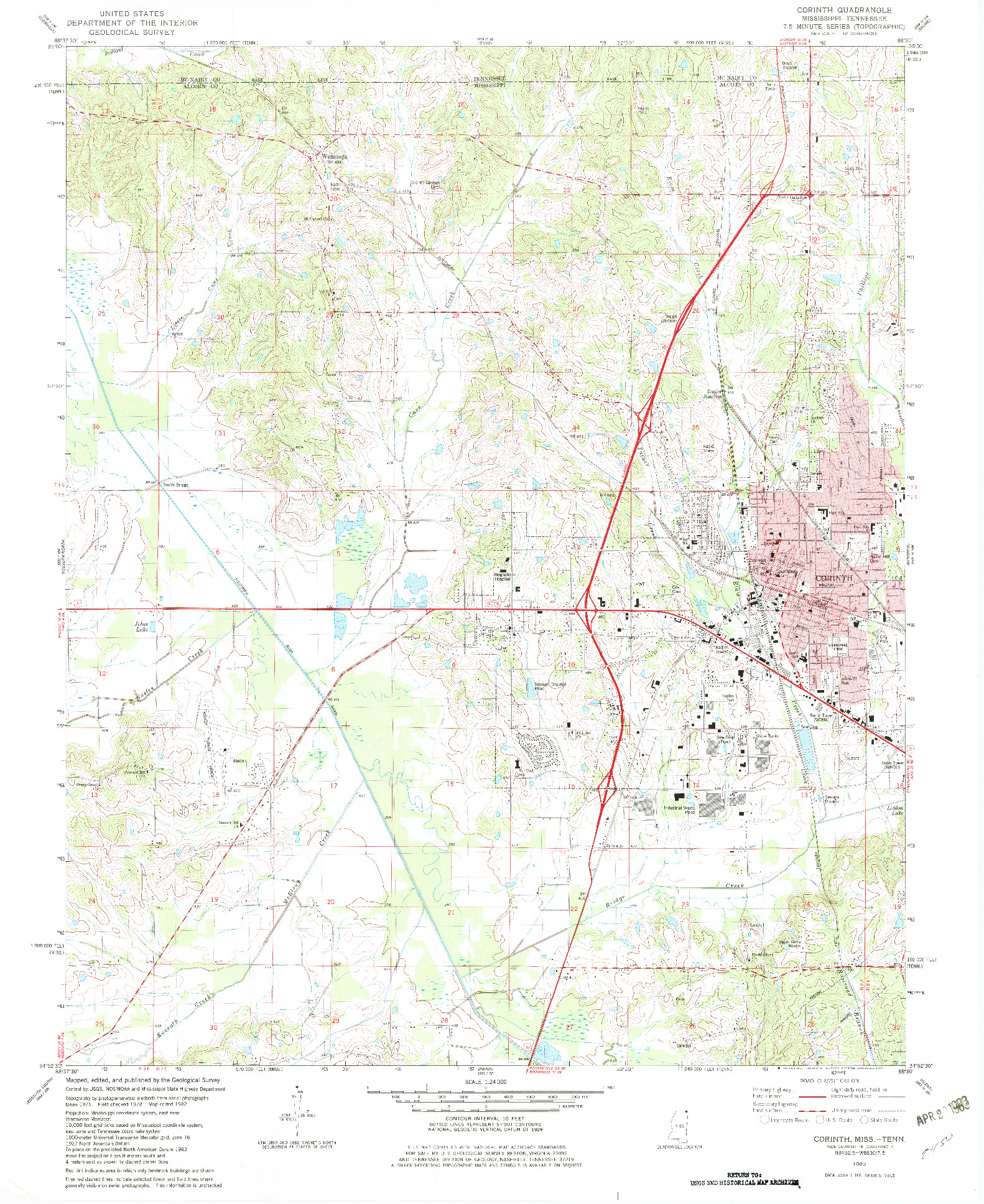 USGS 1:24000-SCALE QUADRANGLE FOR CORINTH, MS 1982