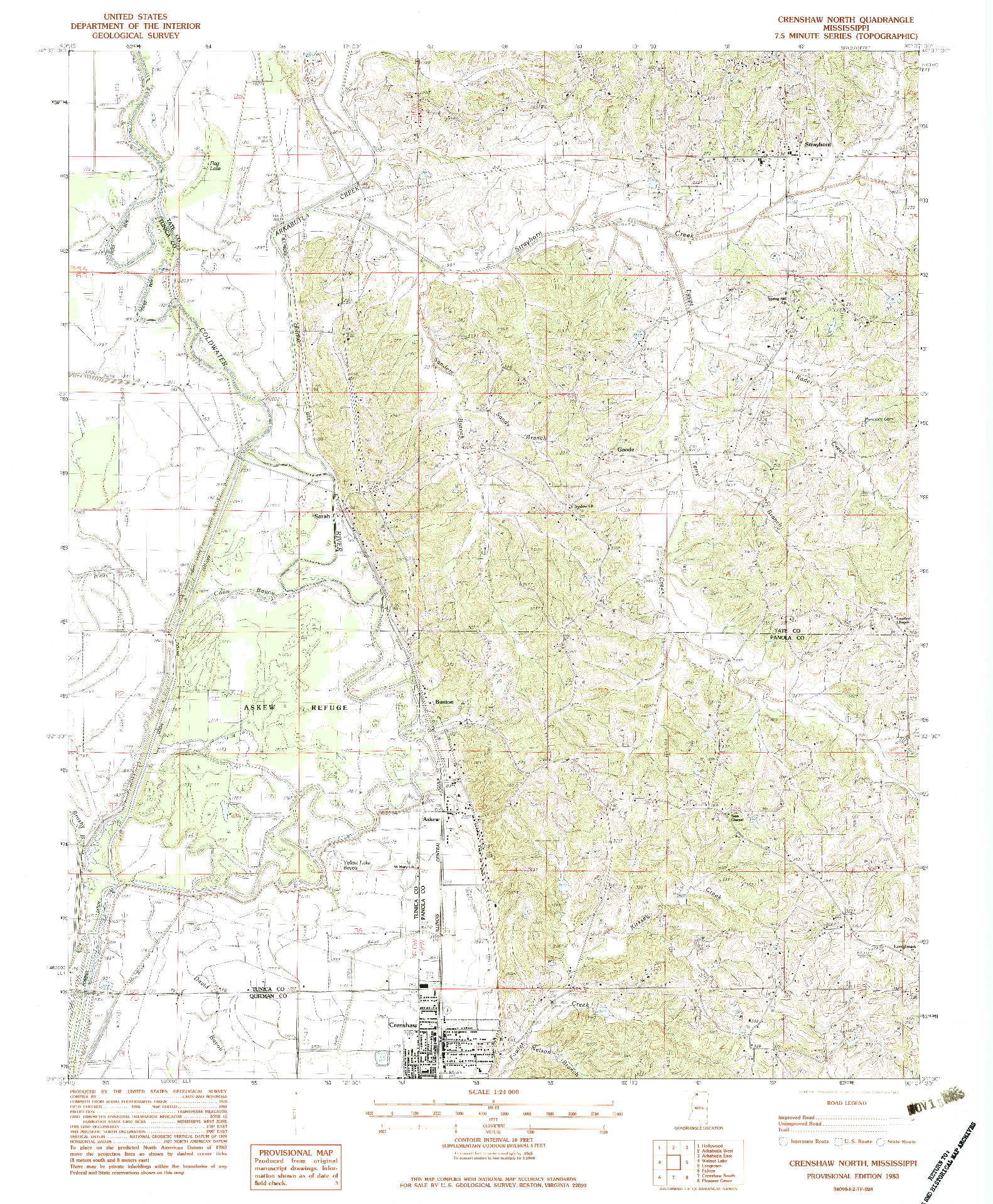 USGS 1:24000-SCALE QUADRANGLE FOR CRENSHAW NORTH, MS 1983