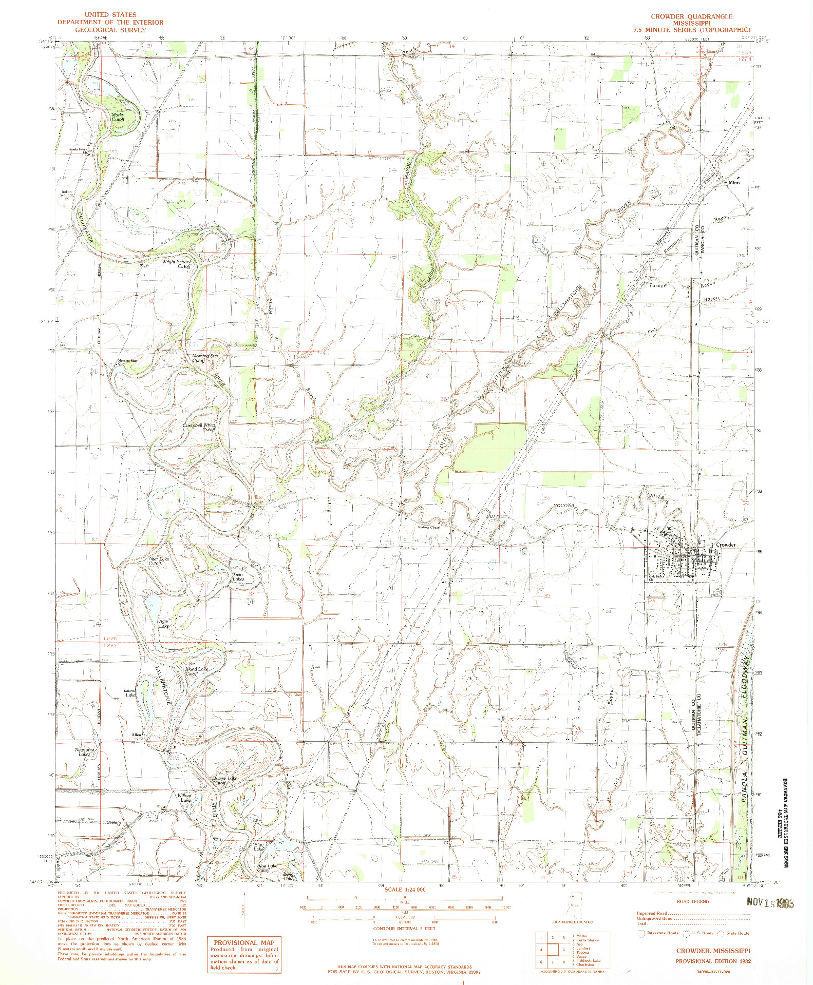 USGS 1:24000-SCALE QUADRANGLE FOR CROWDER, MS 1982