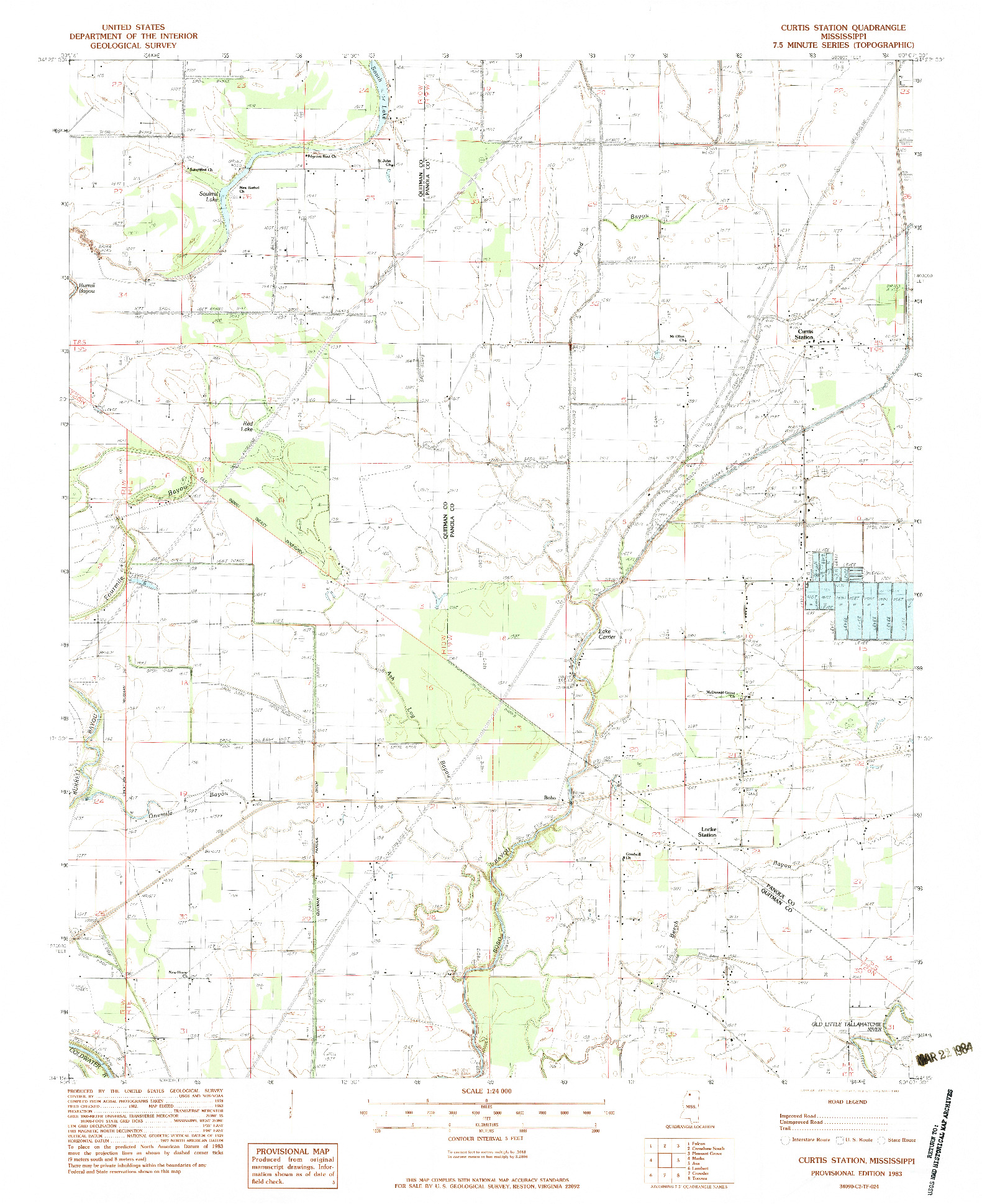 USGS 1:24000-SCALE QUADRANGLE FOR CURTIS STATION, MS 1983