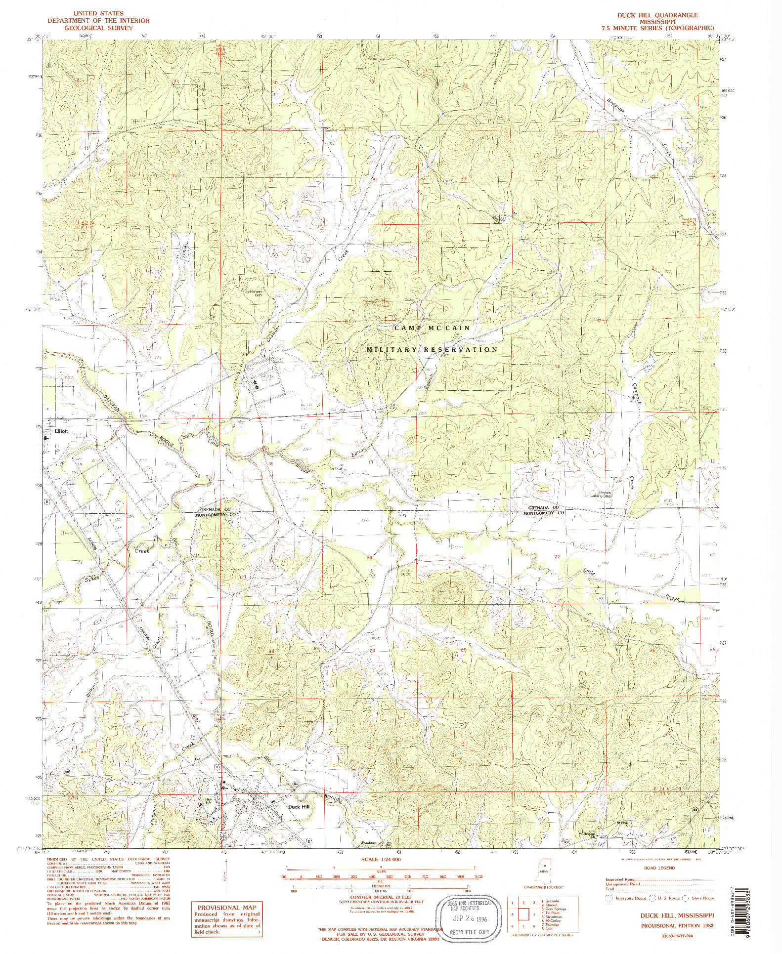 USGS 1:24000-SCALE QUADRANGLE FOR DUCK HILL, MS 1983
