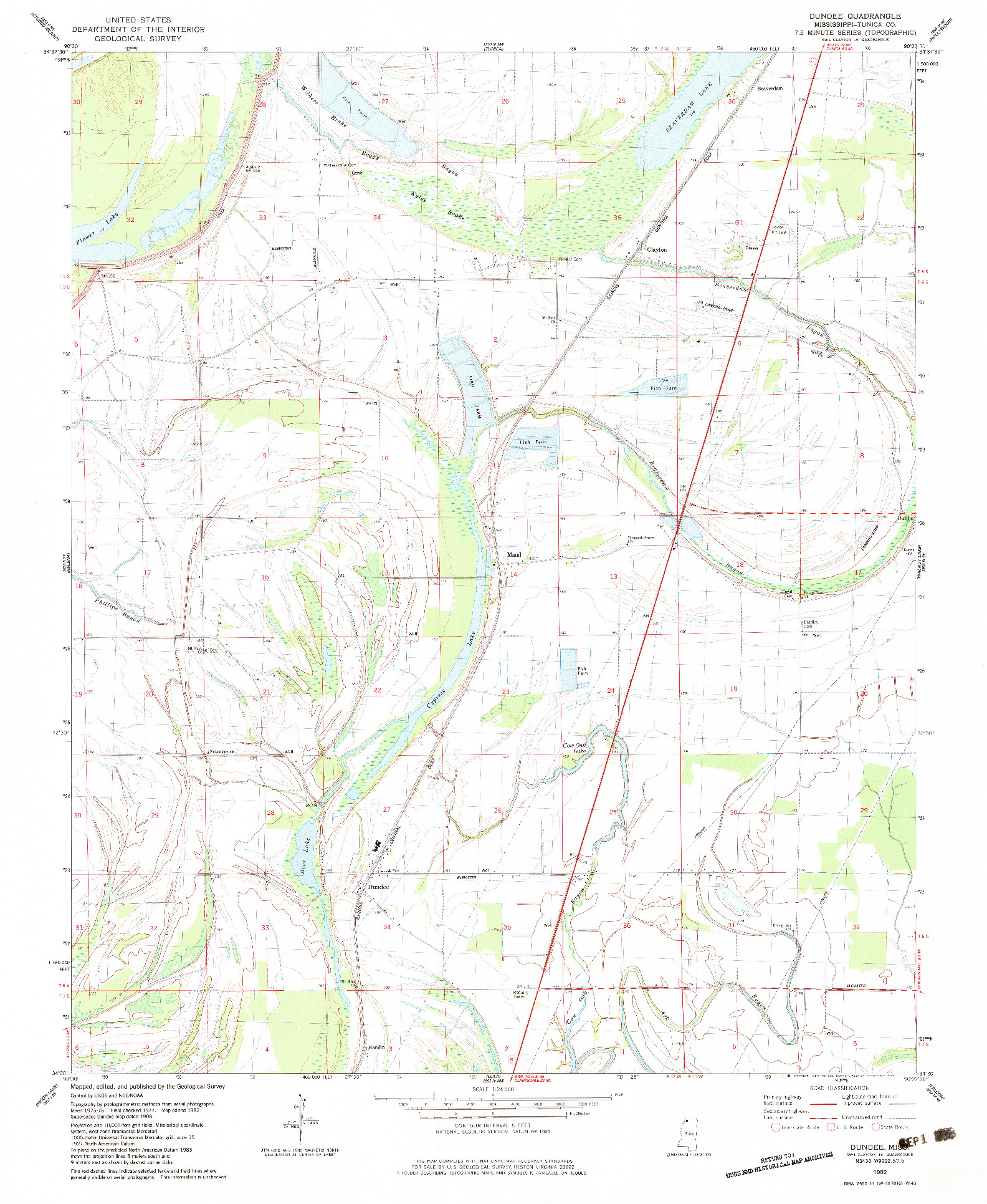 USGS 1:24000-SCALE QUADRANGLE FOR DUNDEE, MS 1982