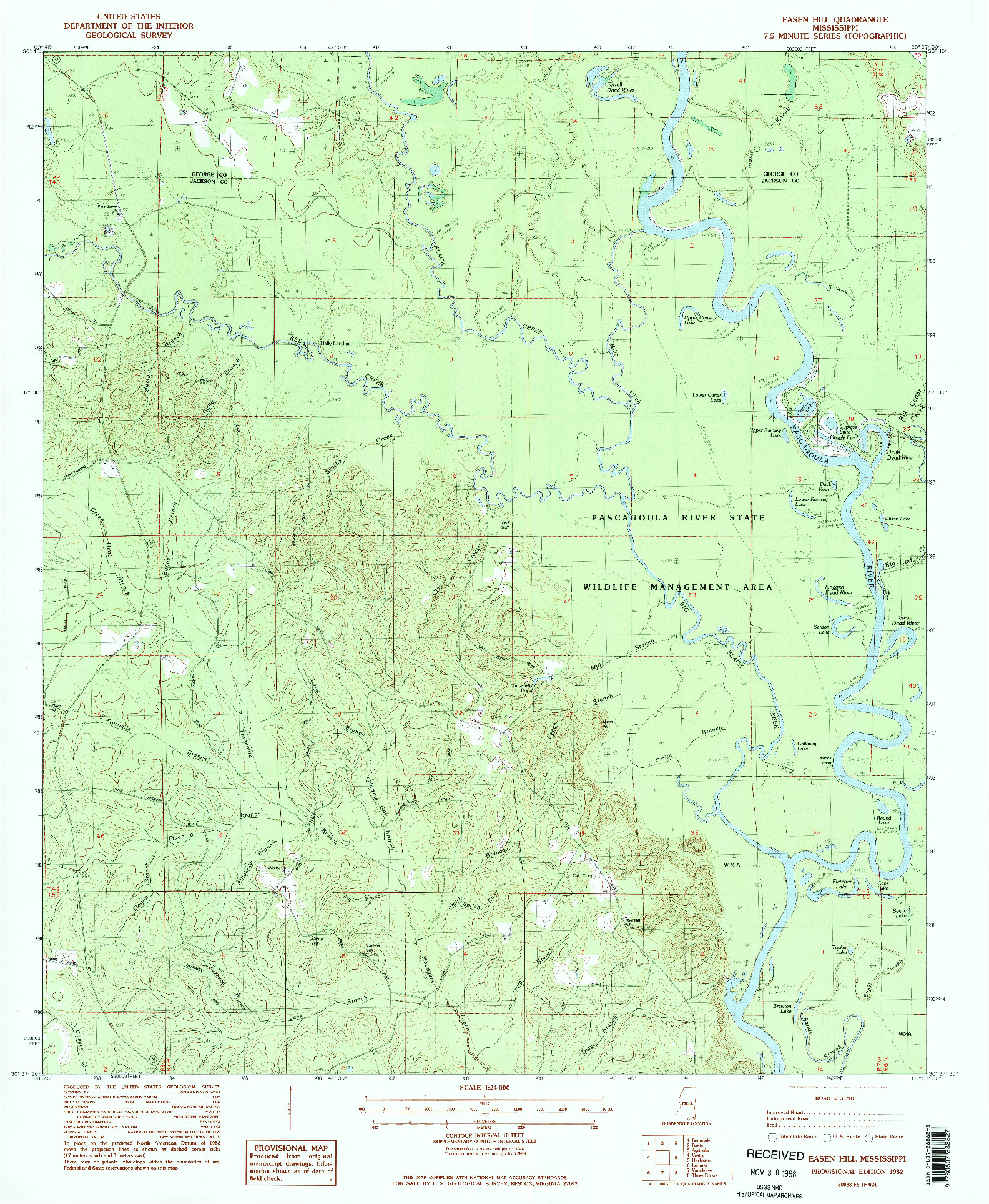 USGS 1:24000-SCALE QUADRANGLE FOR EASEN HILL, MS 1982