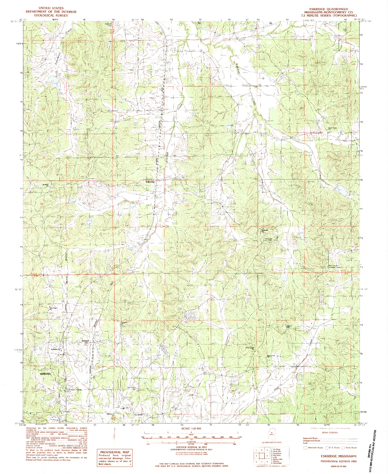 USGS 1:24000-SCALE QUADRANGLE FOR ESKRIDGE, MS 1983