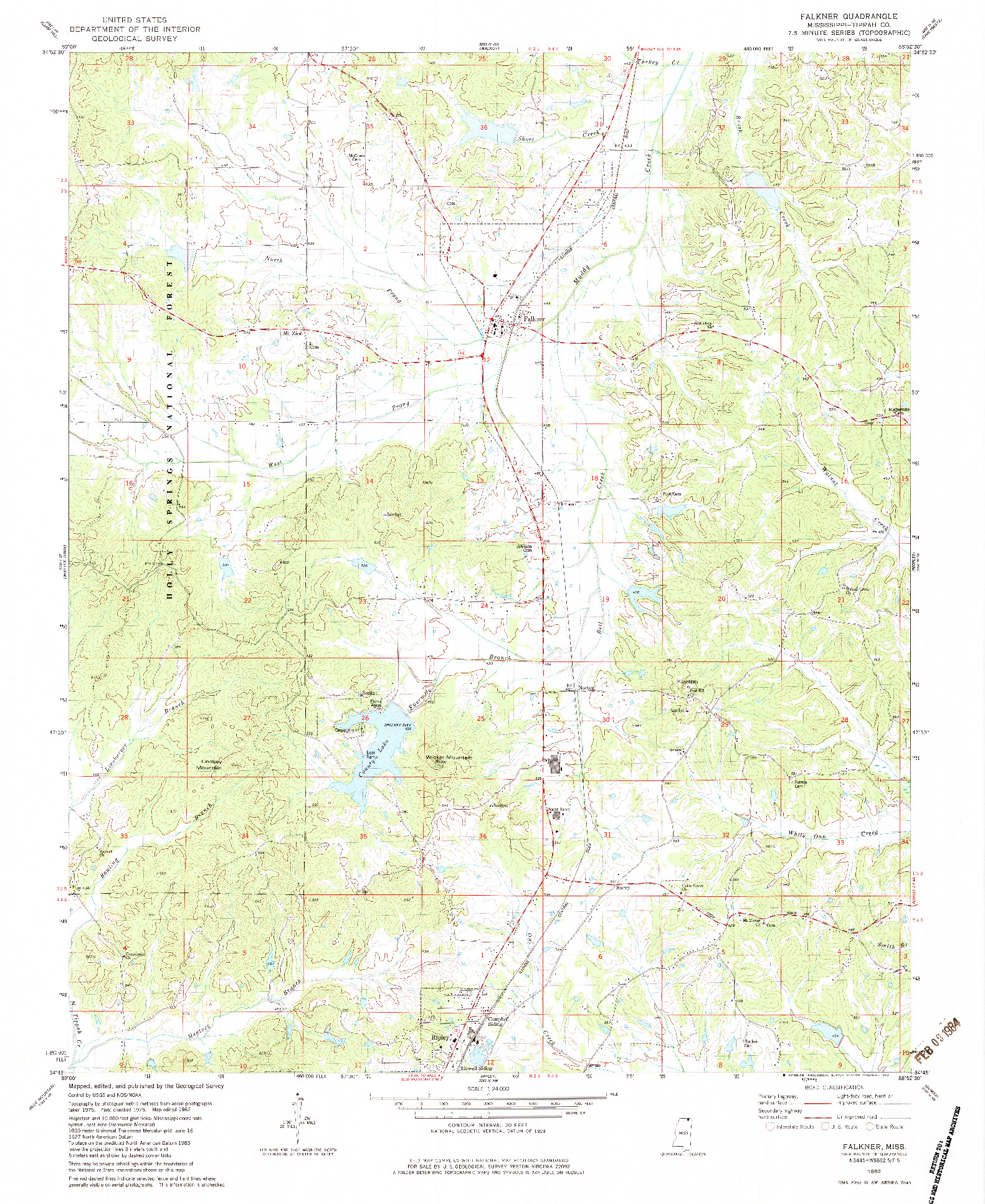 USGS 1:24000-SCALE QUADRANGLE FOR FALKNER, MS 1982