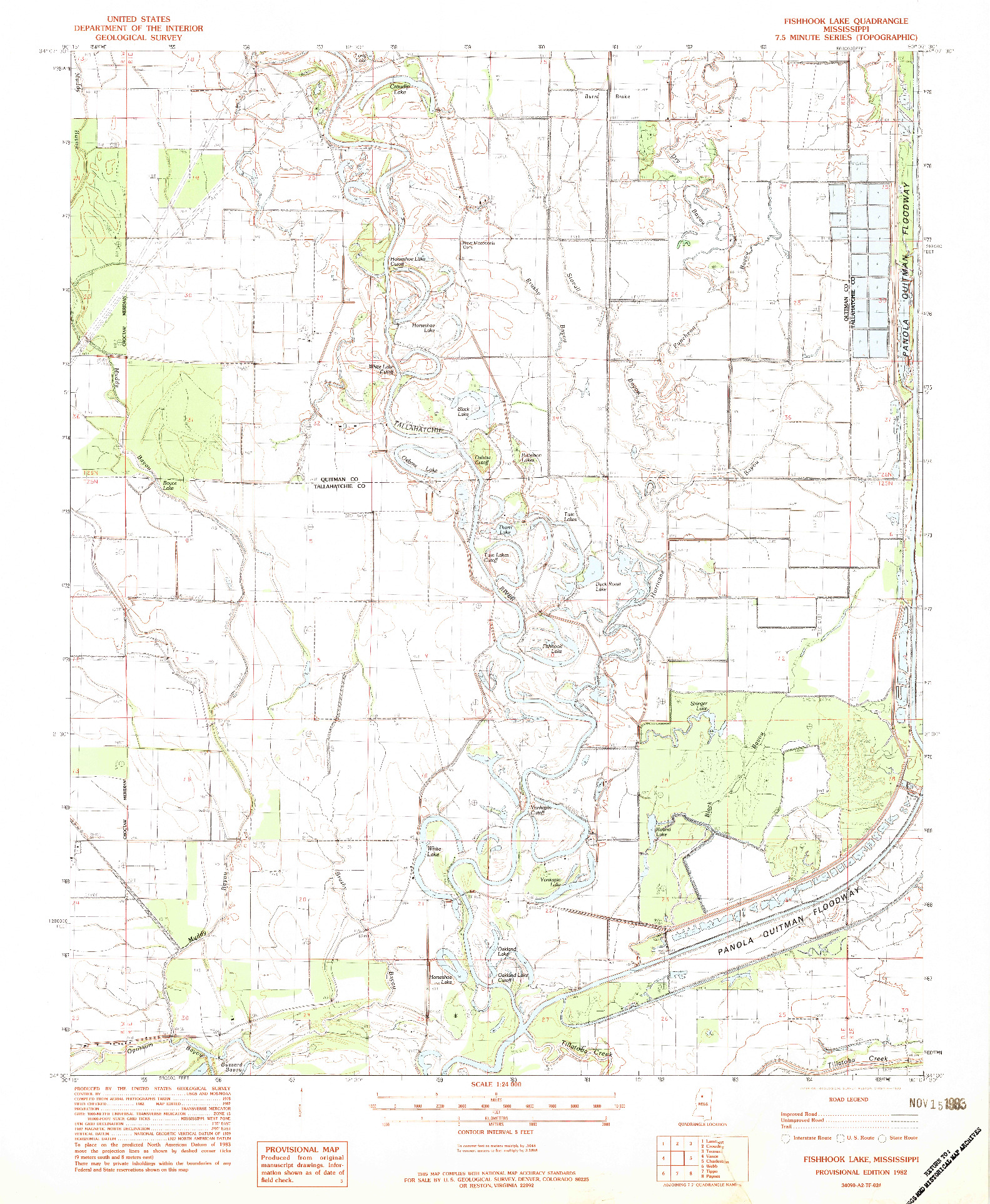 USGS 1:24000-SCALE QUADRANGLE FOR FISHHOOK LAKE, MS 1982