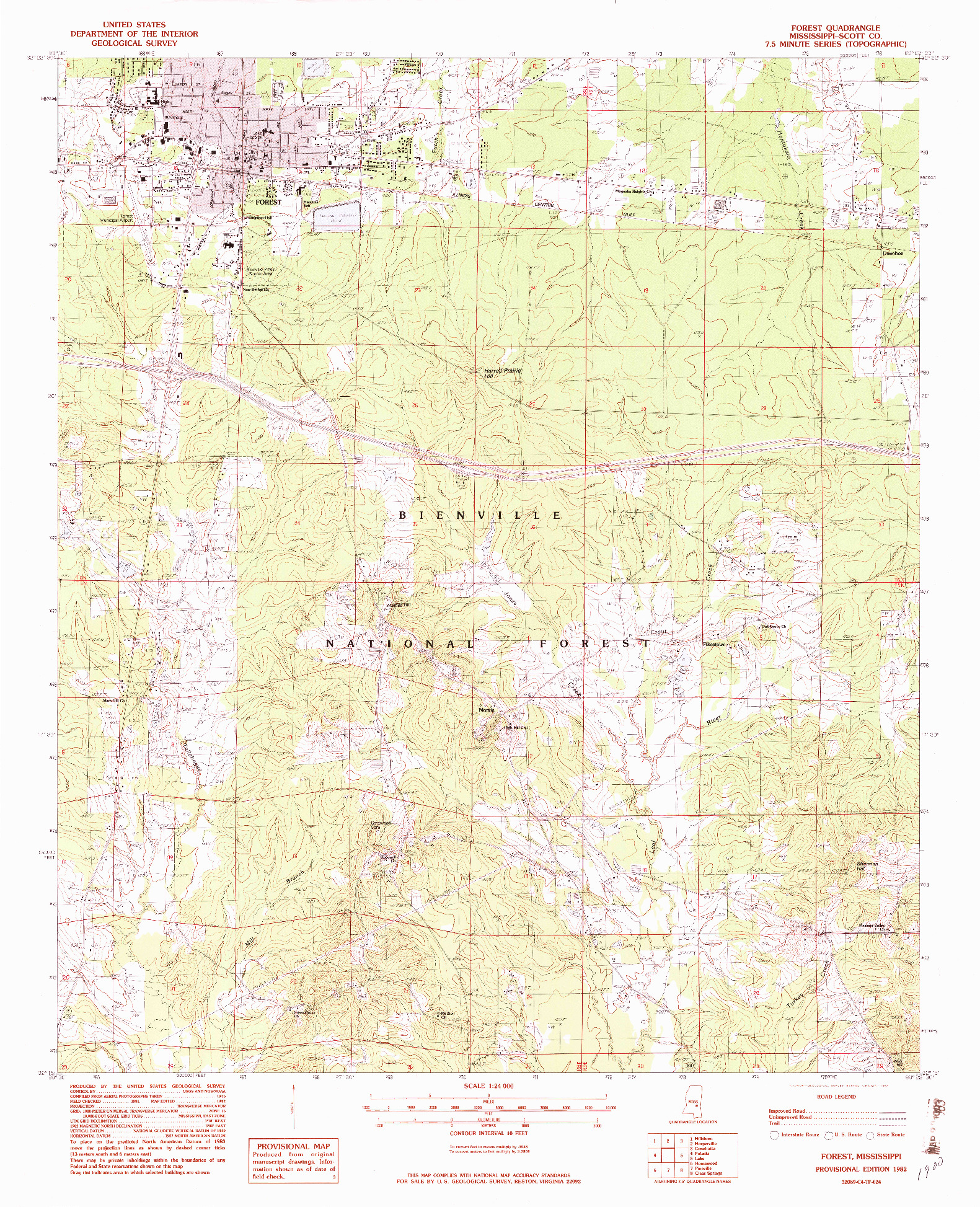 USGS 1:24000-SCALE QUADRANGLE FOR FOREST, MS 1982