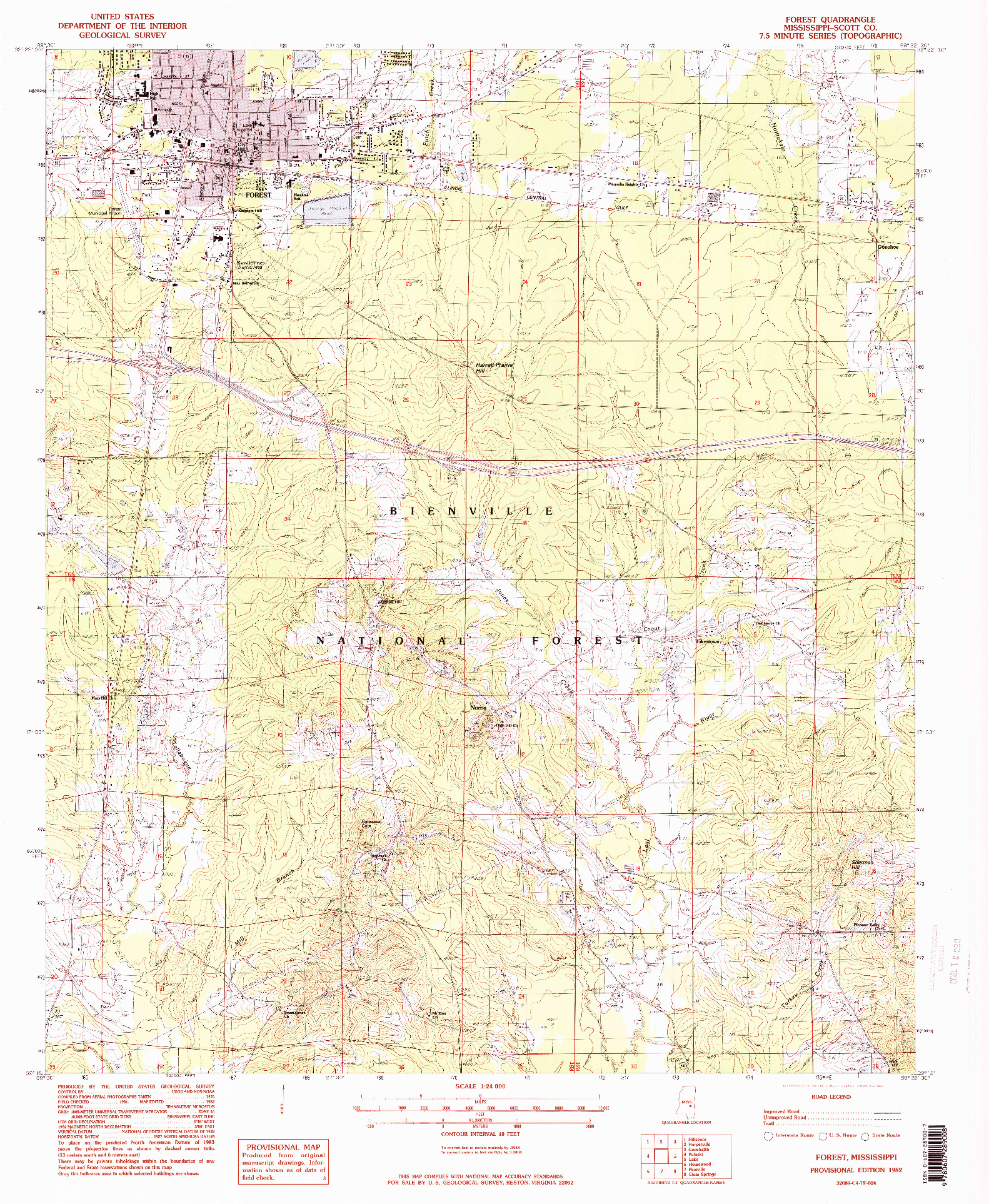 USGS 1:24000-SCALE QUADRANGLE FOR FOREST, MS 1982