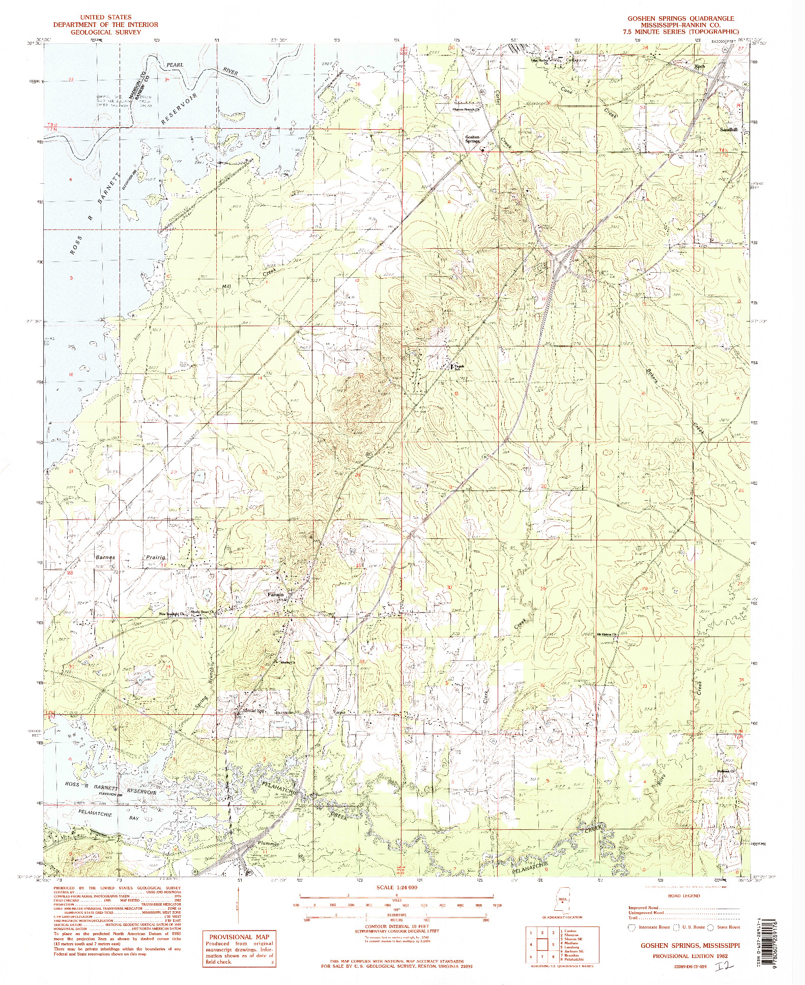 USGS 1:24000-SCALE QUADRANGLE FOR GOSHEN SPRINGS, MS 1982