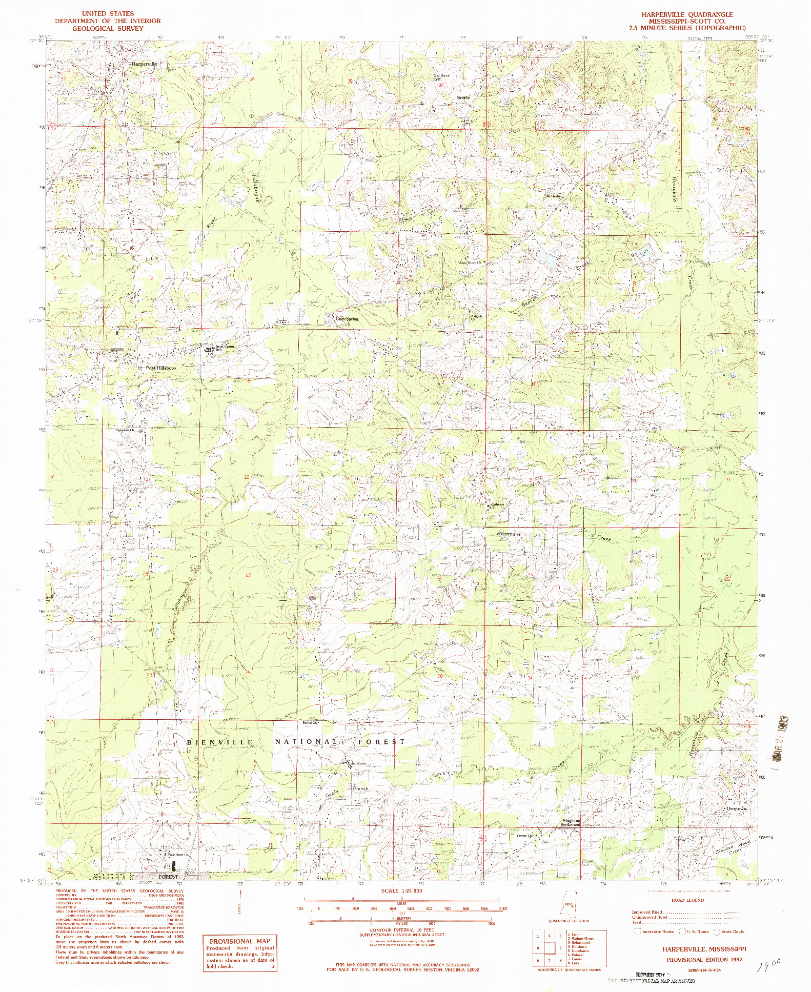 USGS 1:24000-SCALE QUADRANGLE FOR HARPERVILLE, MS 1982