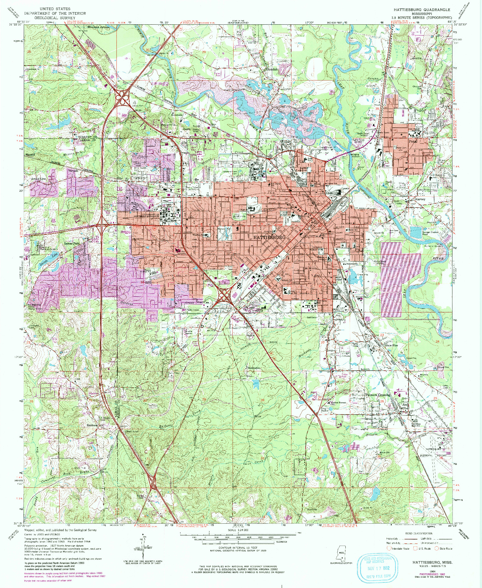 USGS 1:24000-SCALE QUADRANGLE FOR HATTIESBURG, MS 1964