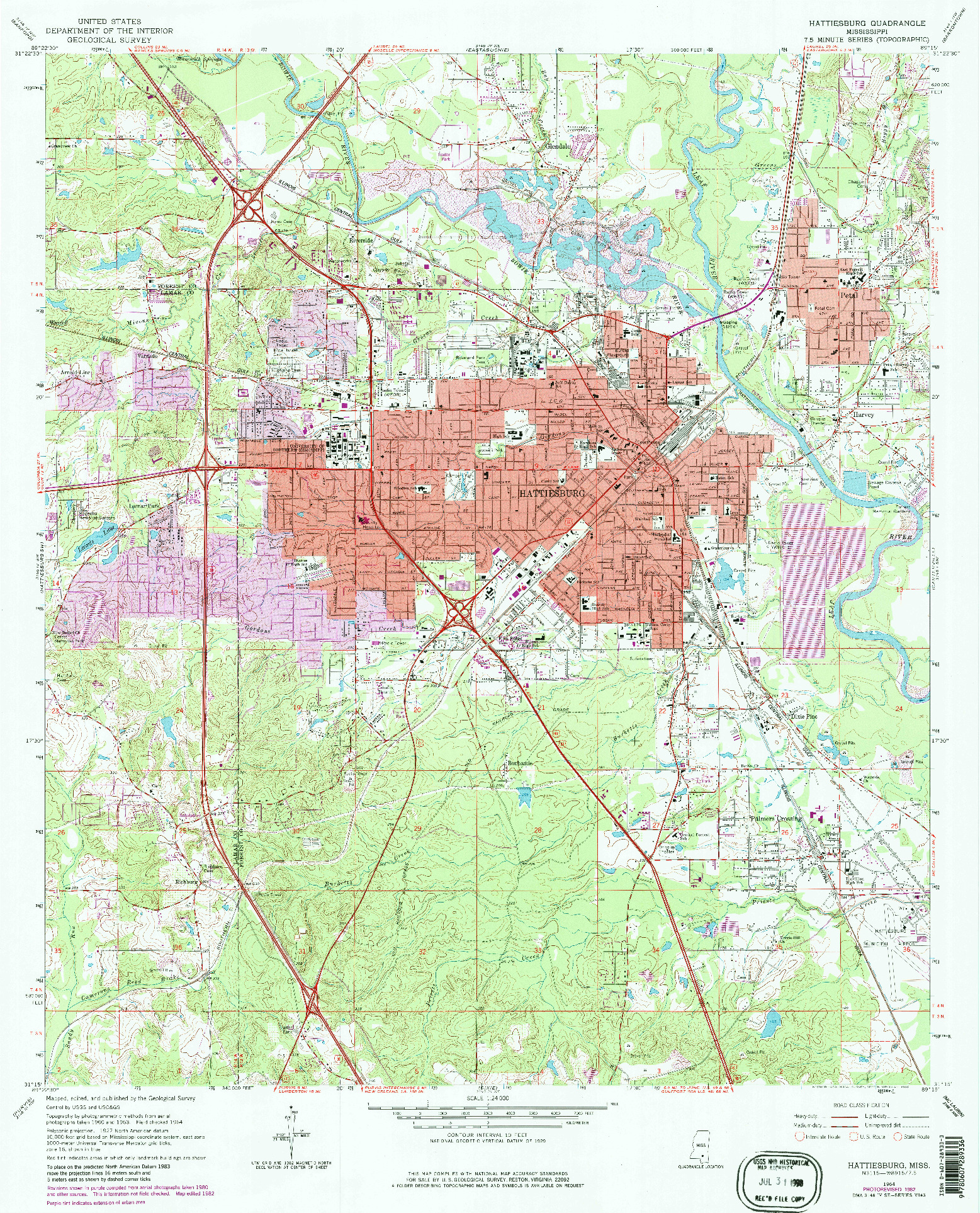 USGS 1:24000-SCALE QUADRANGLE FOR HATTIESBURG, MS 1964