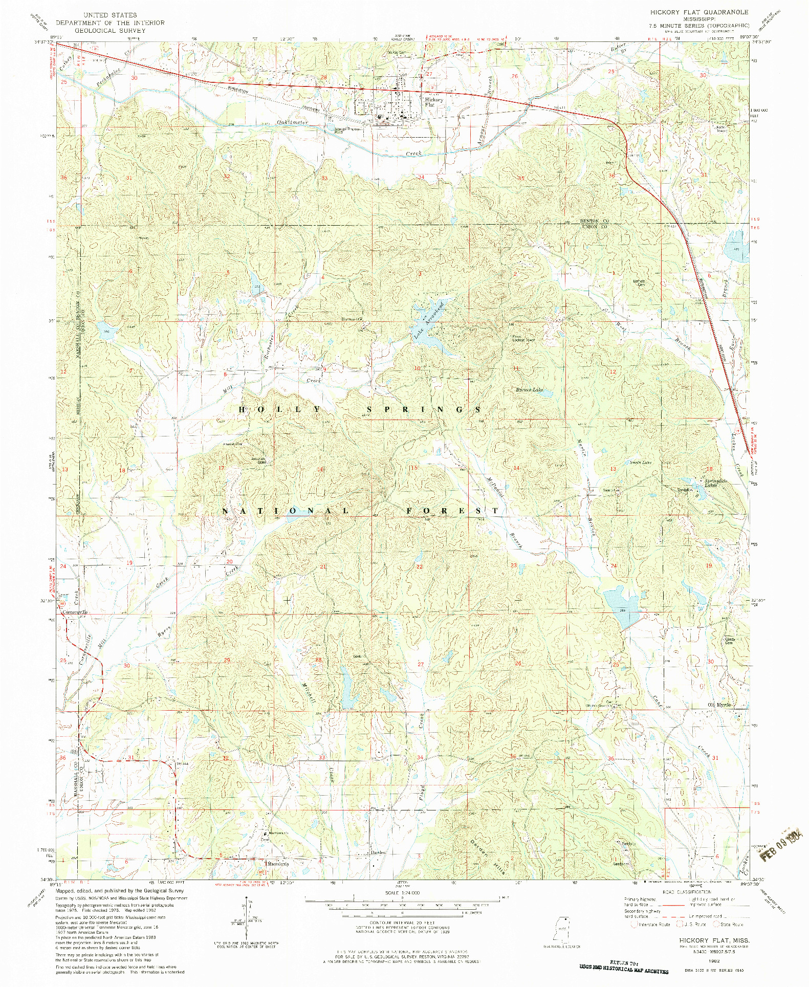 USGS 1:24000-SCALE QUADRANGLE FOR HICKORY FLAT, MS 1982