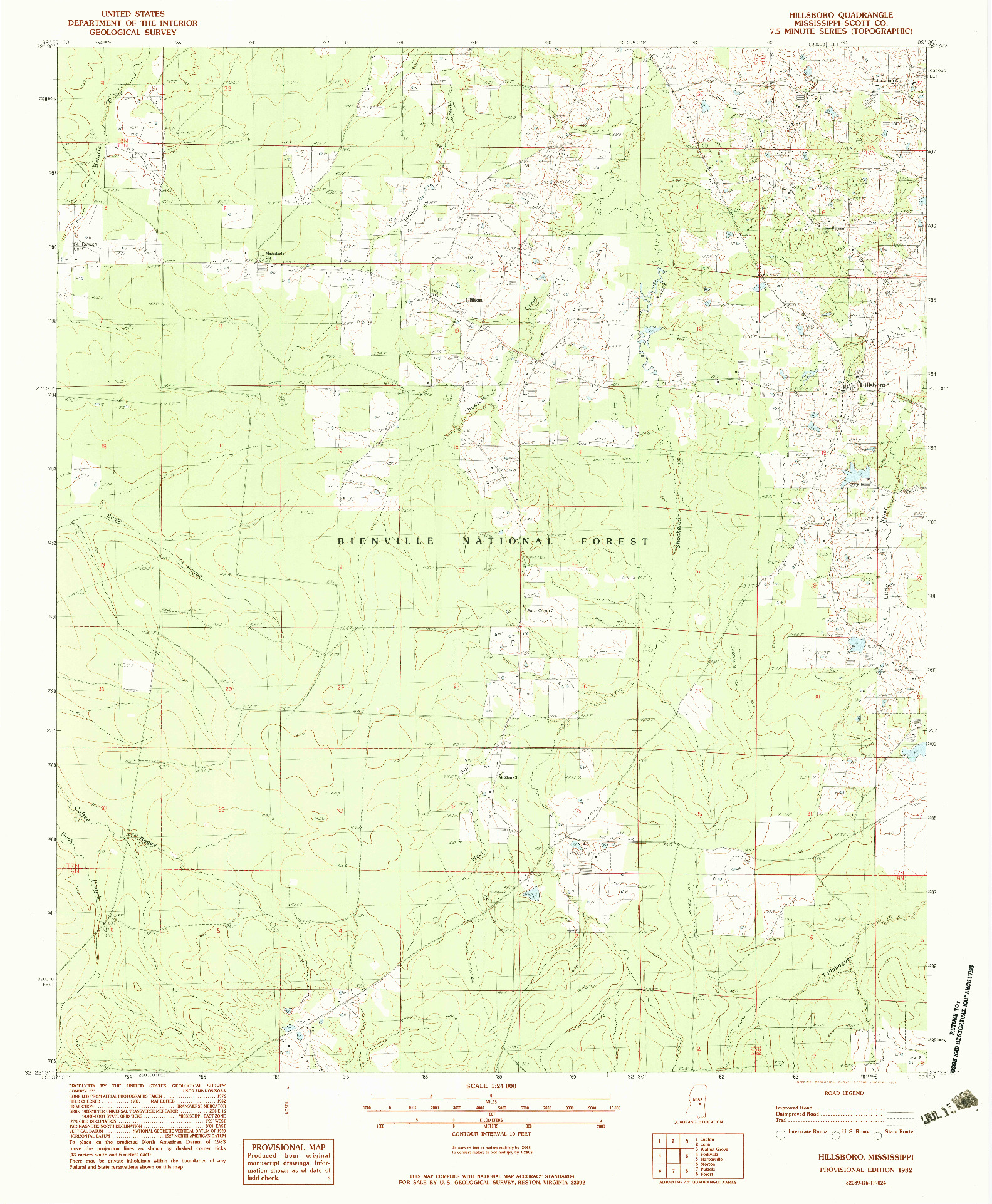 USGS 1:24000-SCALE QUADRANGLE FOR HILLSBORO, MS 1982