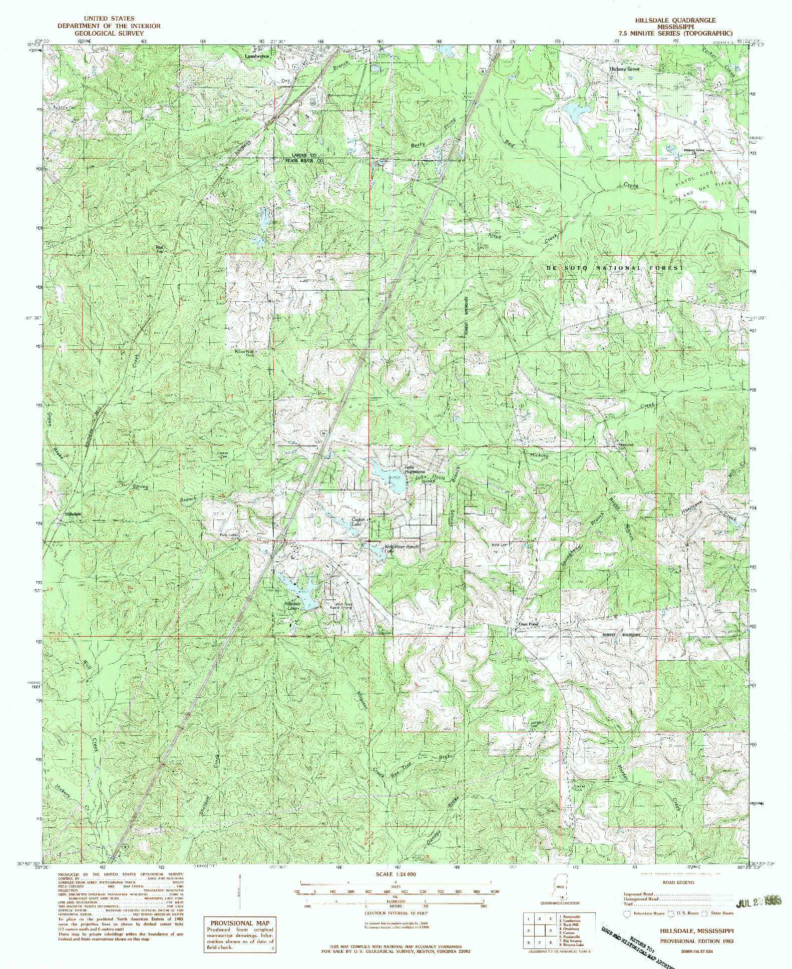 USGS 1:24000-SCALE QUADRANGLE FOR HILLSDALE, MS 1983