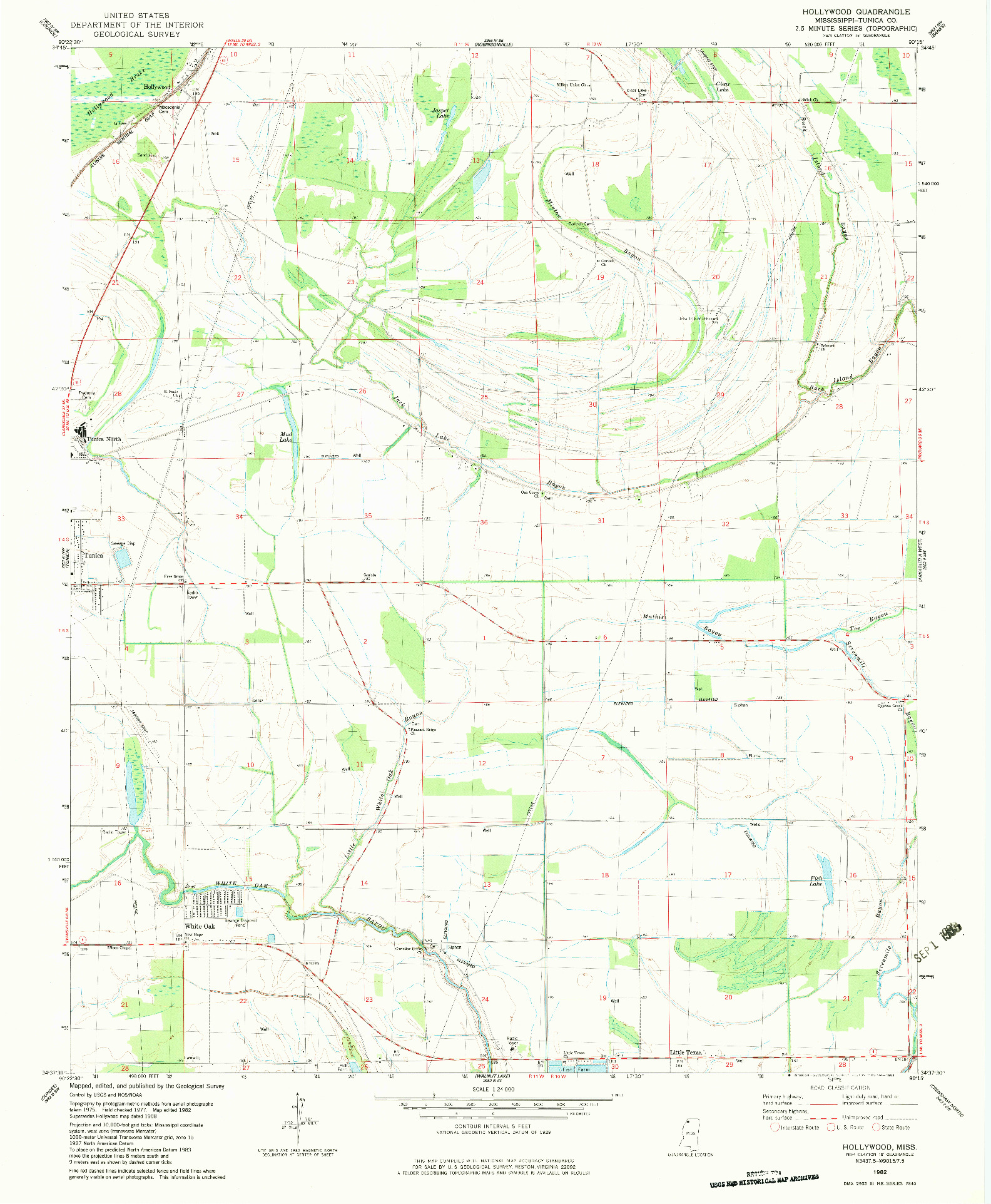 USGS 1:24000-SCALE QUADRANGLE FOR HOLLYWOOD, MS 1982
