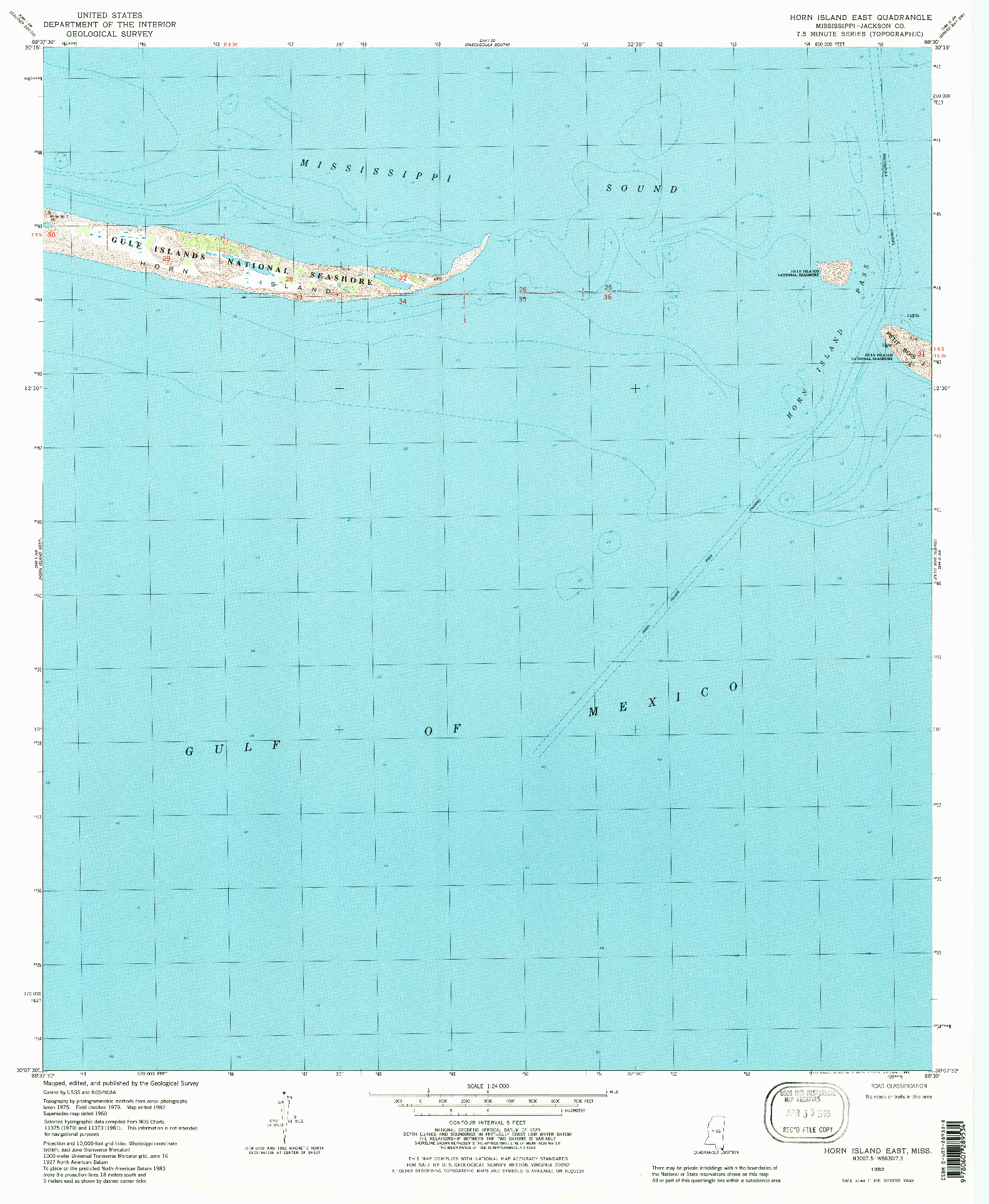 USGS 1:24000-SCALE QUADRANGLE FOR HORN ISLAND EAST, MS 1982