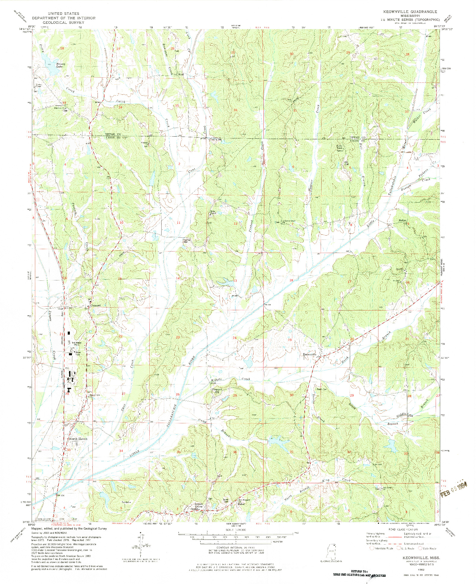 USGS 1:24000-SCALE QUADRANGLE FOR KEOWNVILLE, MS 1982
