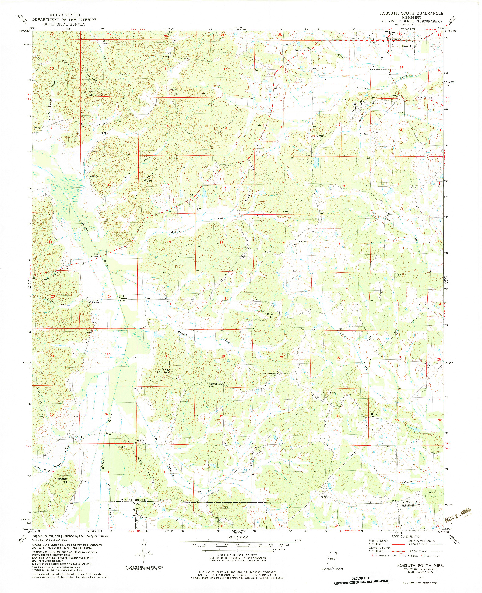 USGS 1:24000-SCALE QUADRANGLE FOR KOSSUTH SOUTH, MS 1982