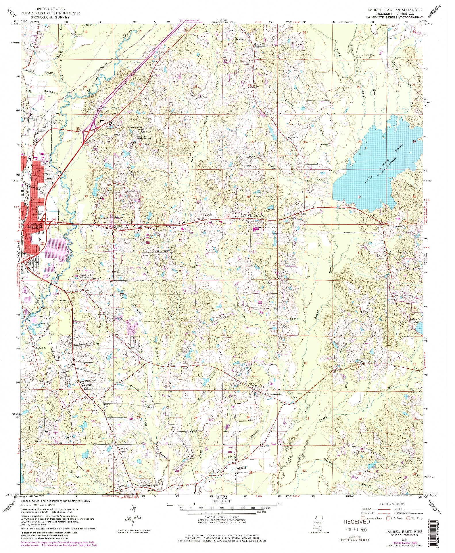 USGS 1:24000-SCALE QUADRANGLE FOR LAUREL EAST, MS 1964