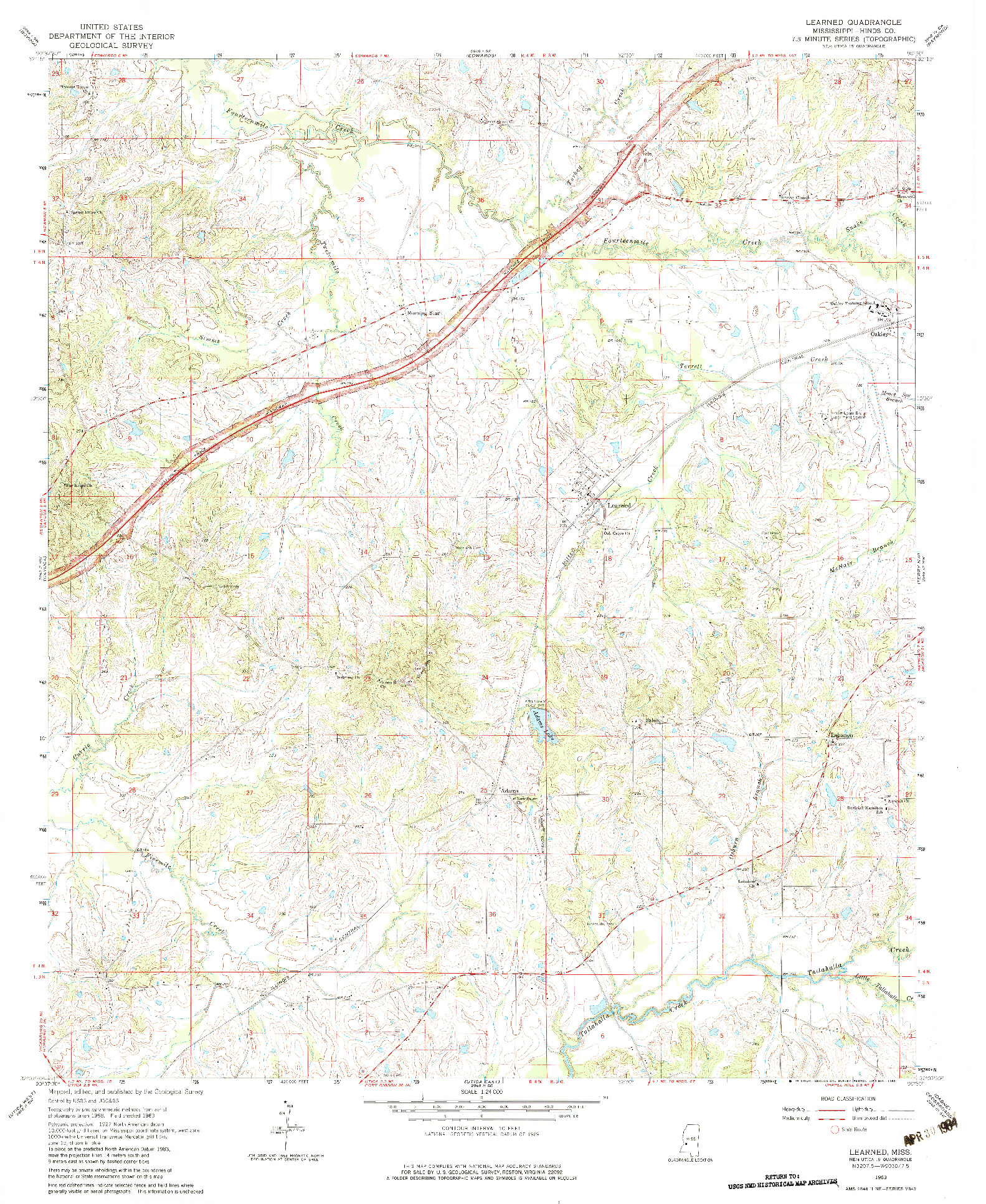 USGS 1:24000-SCALE QUADRANGLE FOR LEARNED, MS 1963