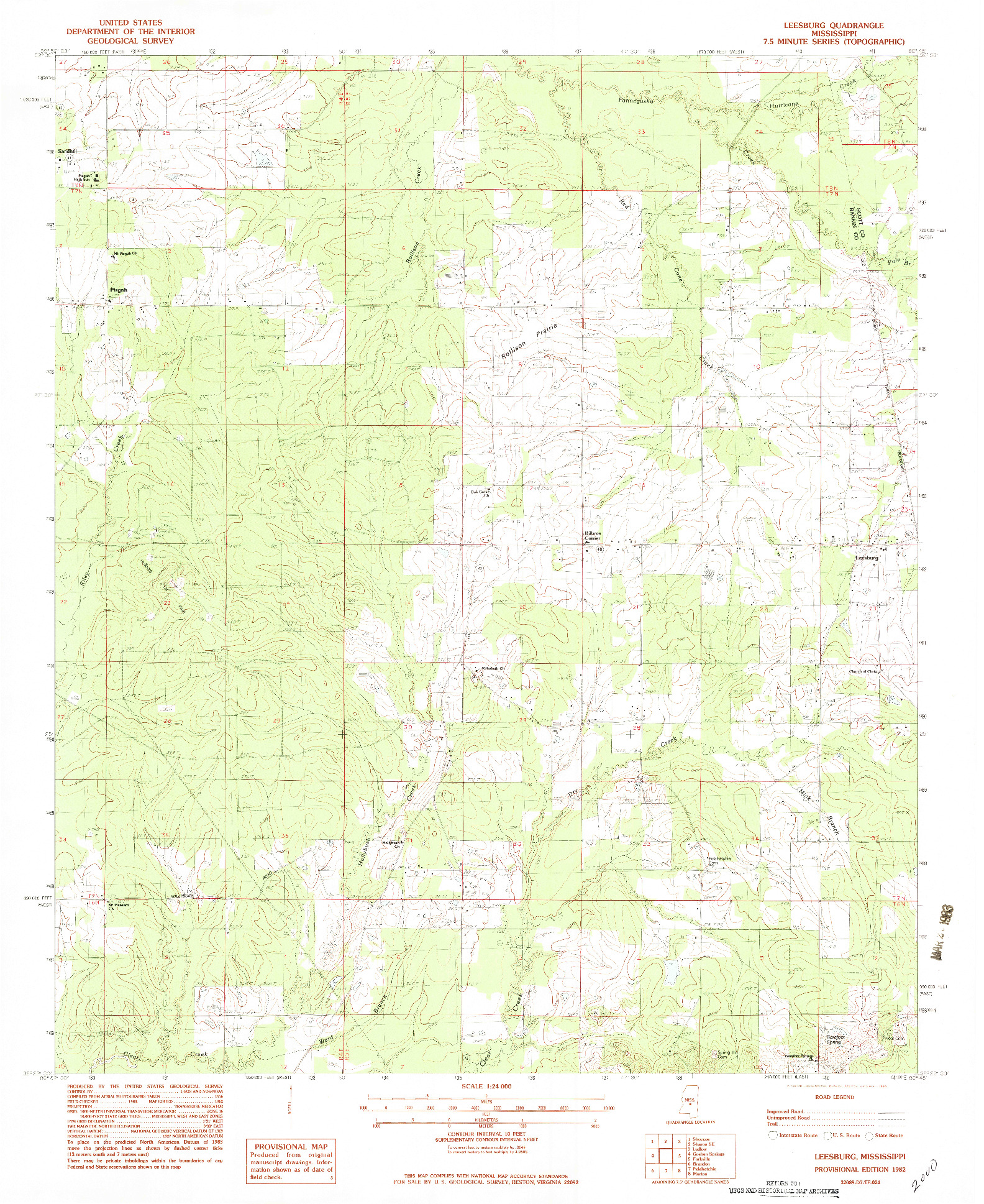 USGS 1:24000-SCALE QUADRANGLE FOR LEESBURG, MS 1982