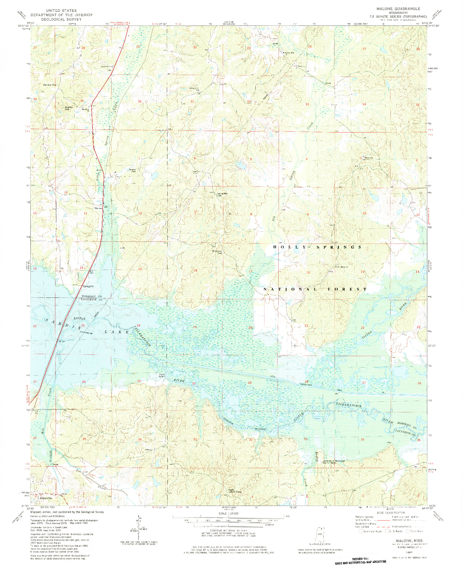USGS 1:24000-SCALE QUADRANGLE FOR MALONE, MS 1982