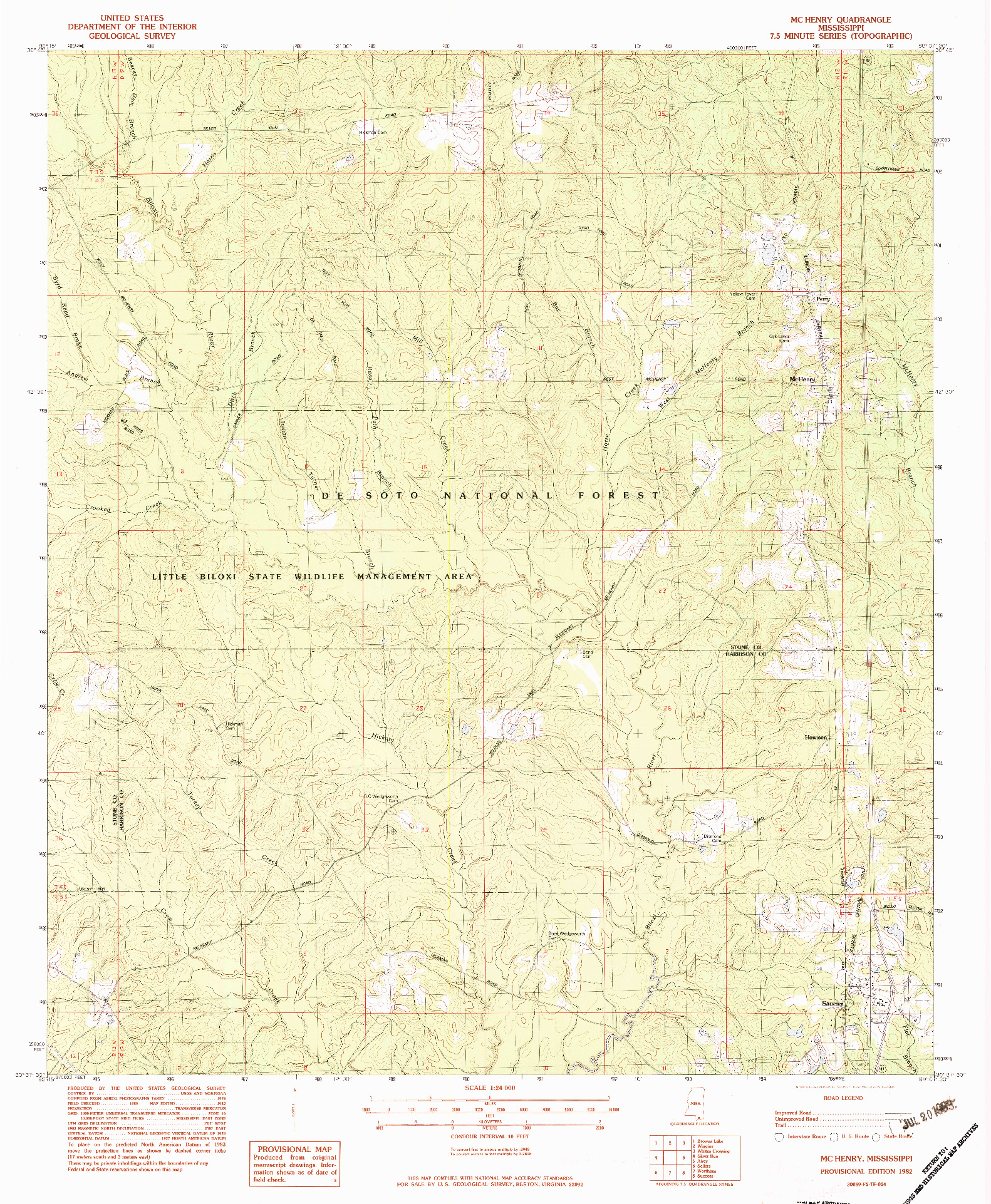 USGS 1:24000-SCALE QUADRANGLE FOR MCHENRY, MS 1982