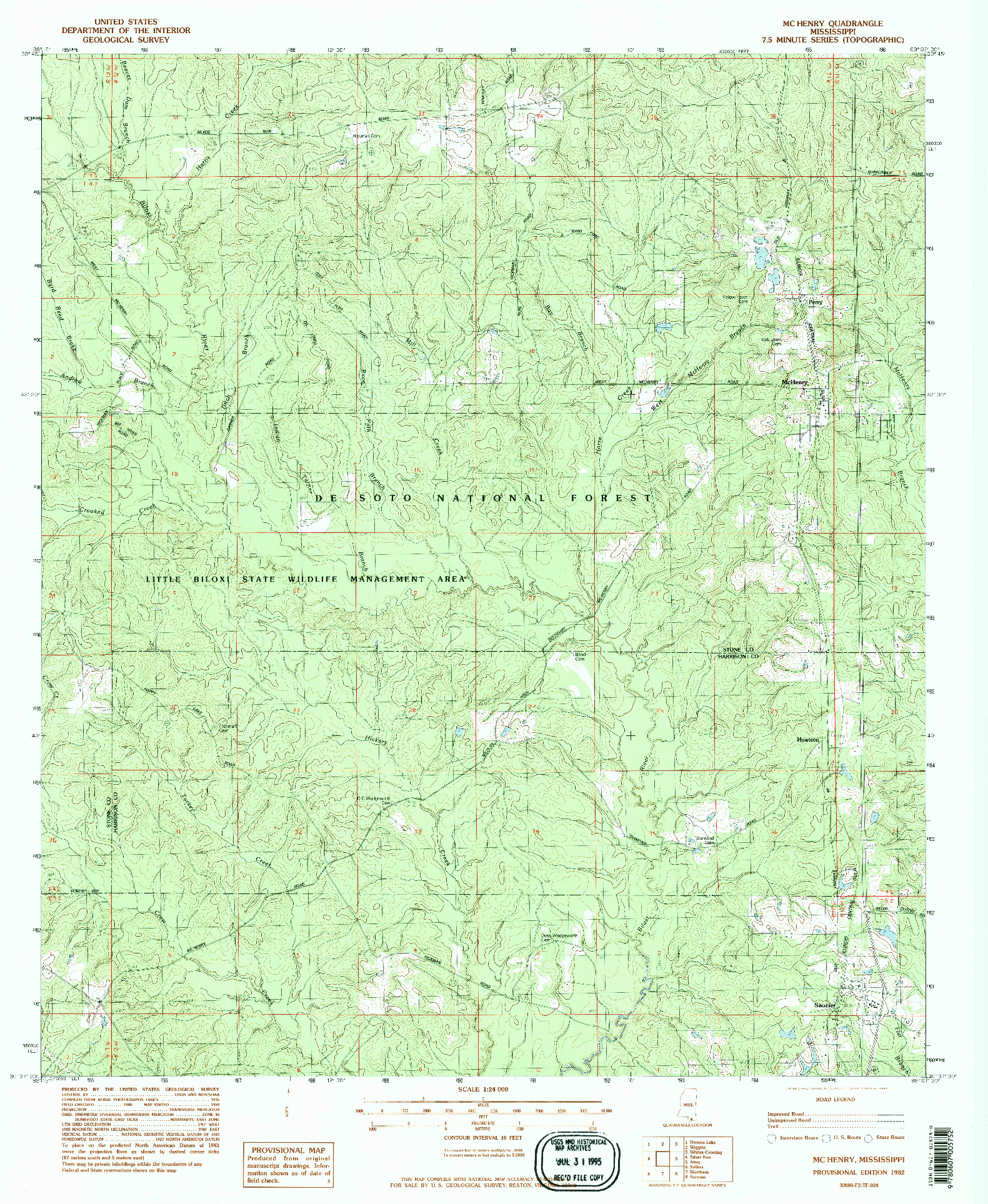 USGS 1:24000-SCALE QUADRANGLE FOR MCHENRY, MS 1982