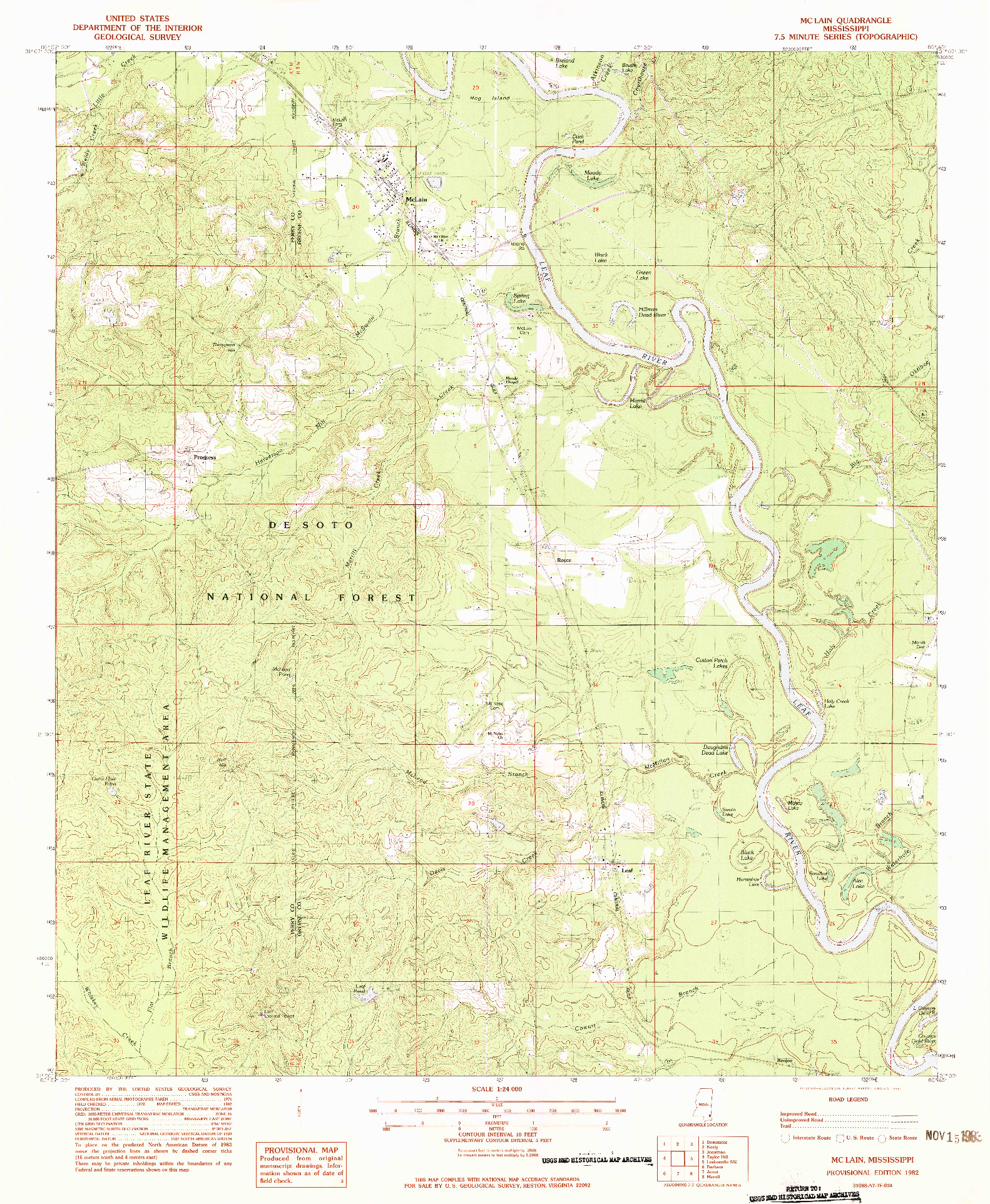 USGS 1:24000-SCALE QUADRANGLE FOR MCLAIN, MS 1982