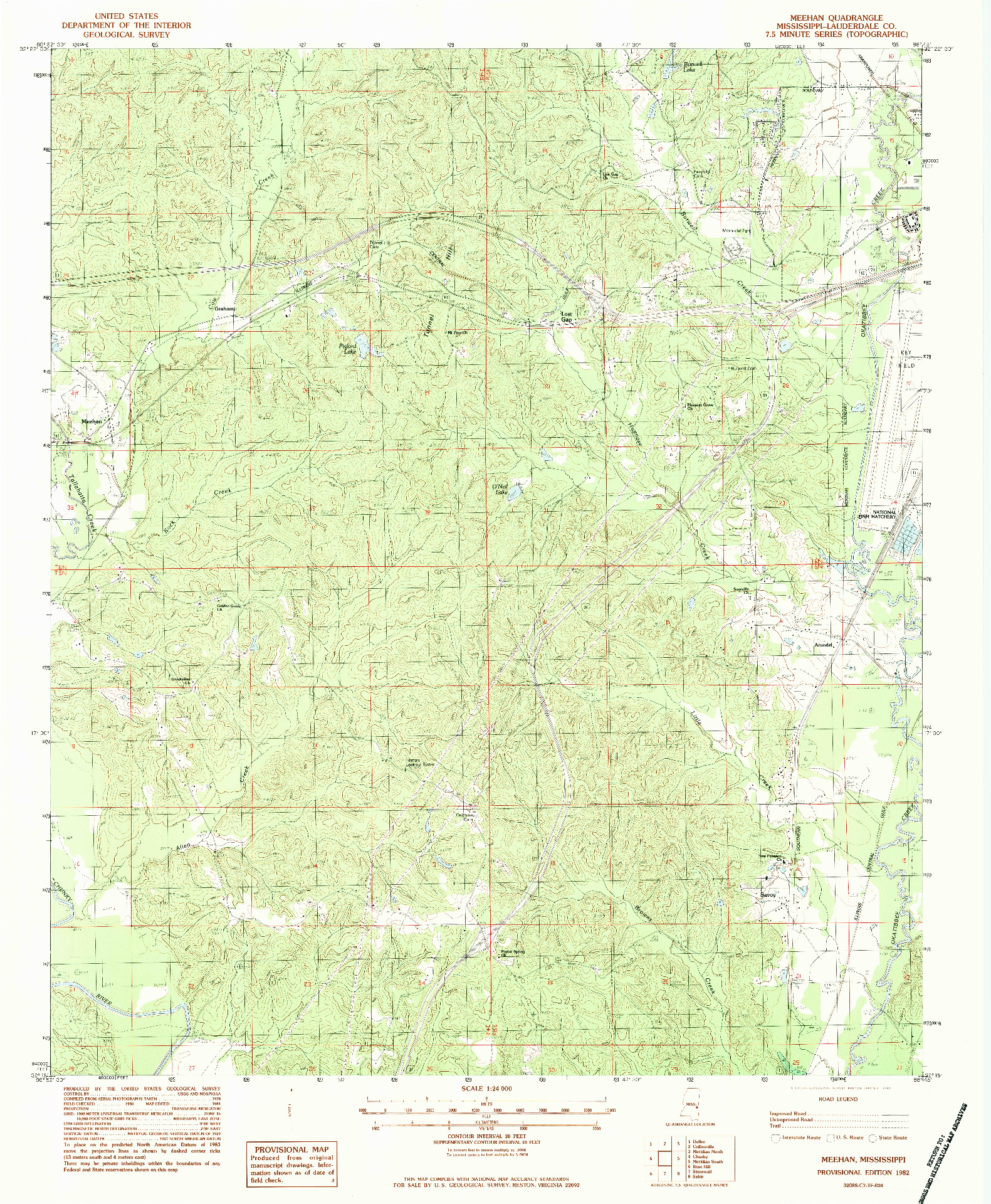 USGS 1:24000-SCALE QUADRANGLE FOR MEEHAN, MS 1982