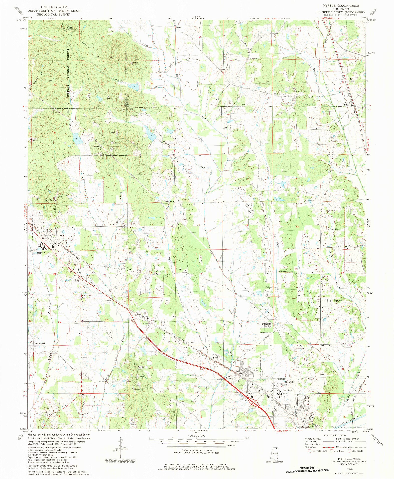 USGS 1:24000-SCALE QUADRANGLE FOR MYRTLE, MS 1982