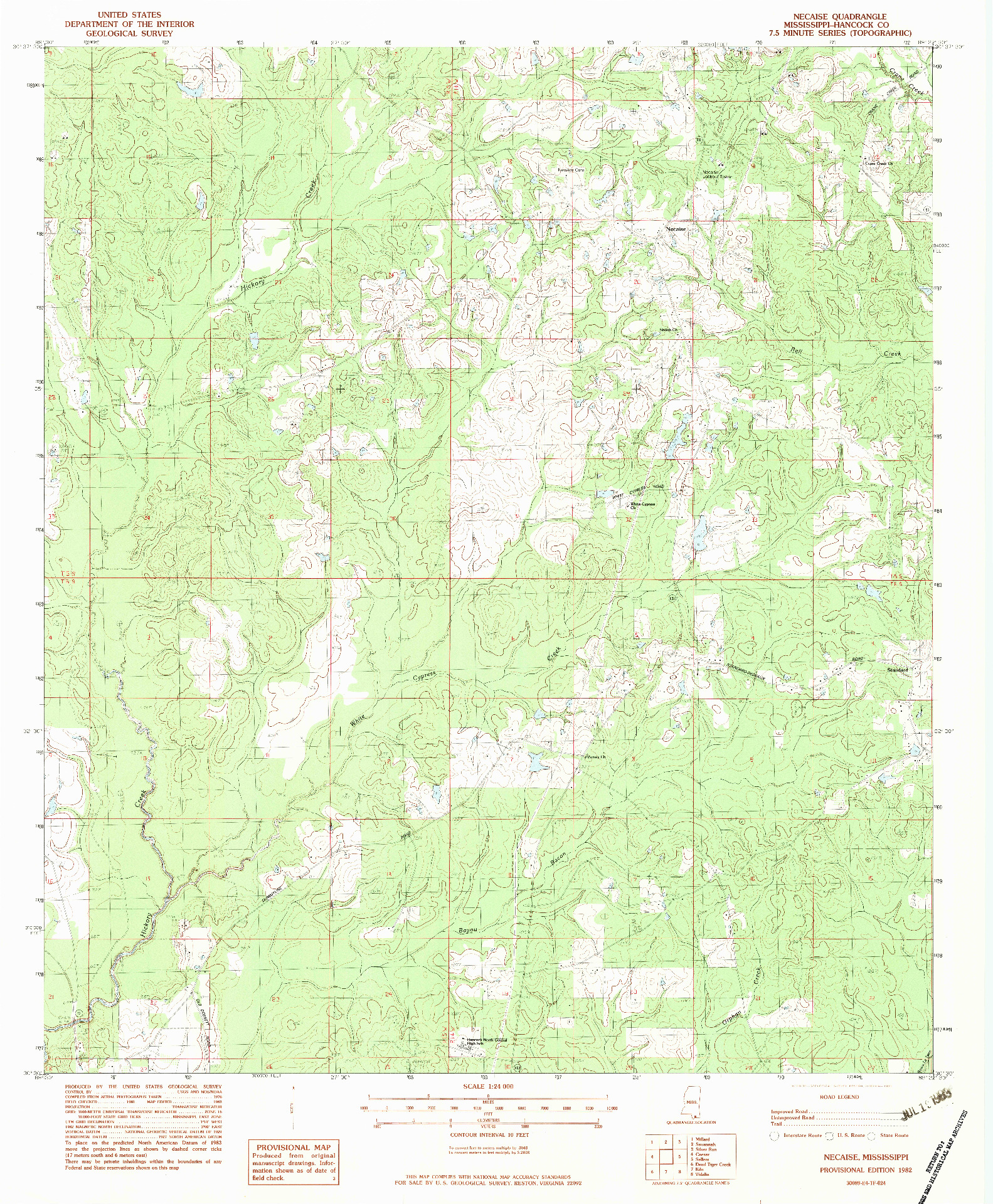 USGS 1:24000-SCALE QUADRANGLE FOR NECAISE, MS 1982