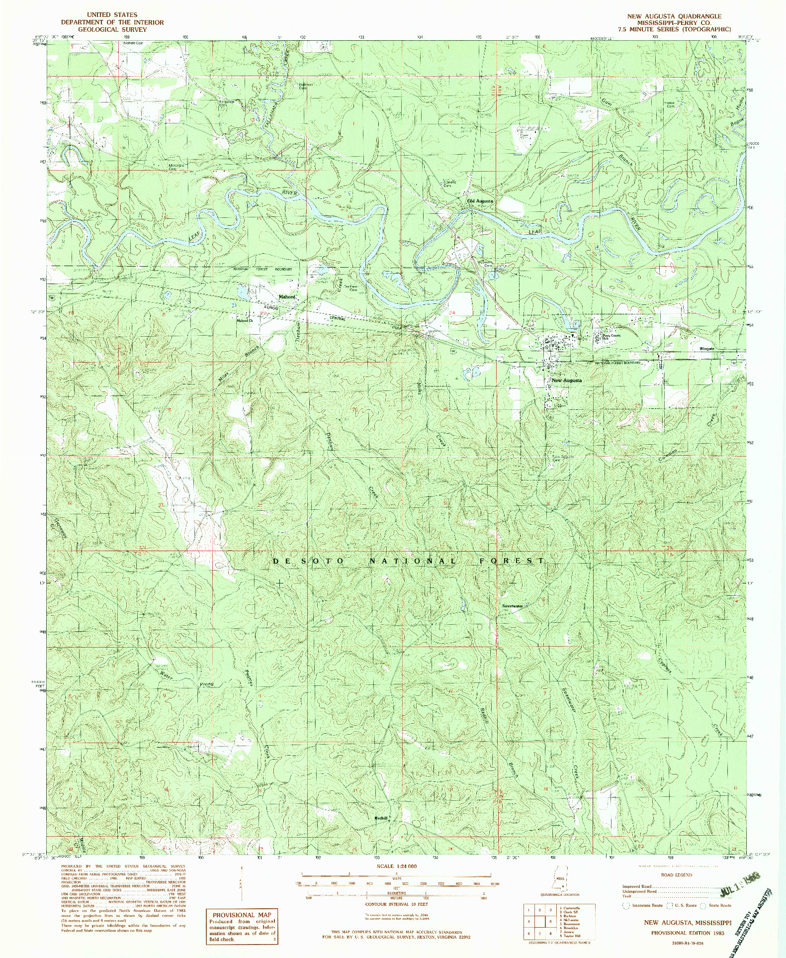 USGS 1:24000-SCALE QUADRANGLE FOR NEW AUGUSTA, MS 1983
