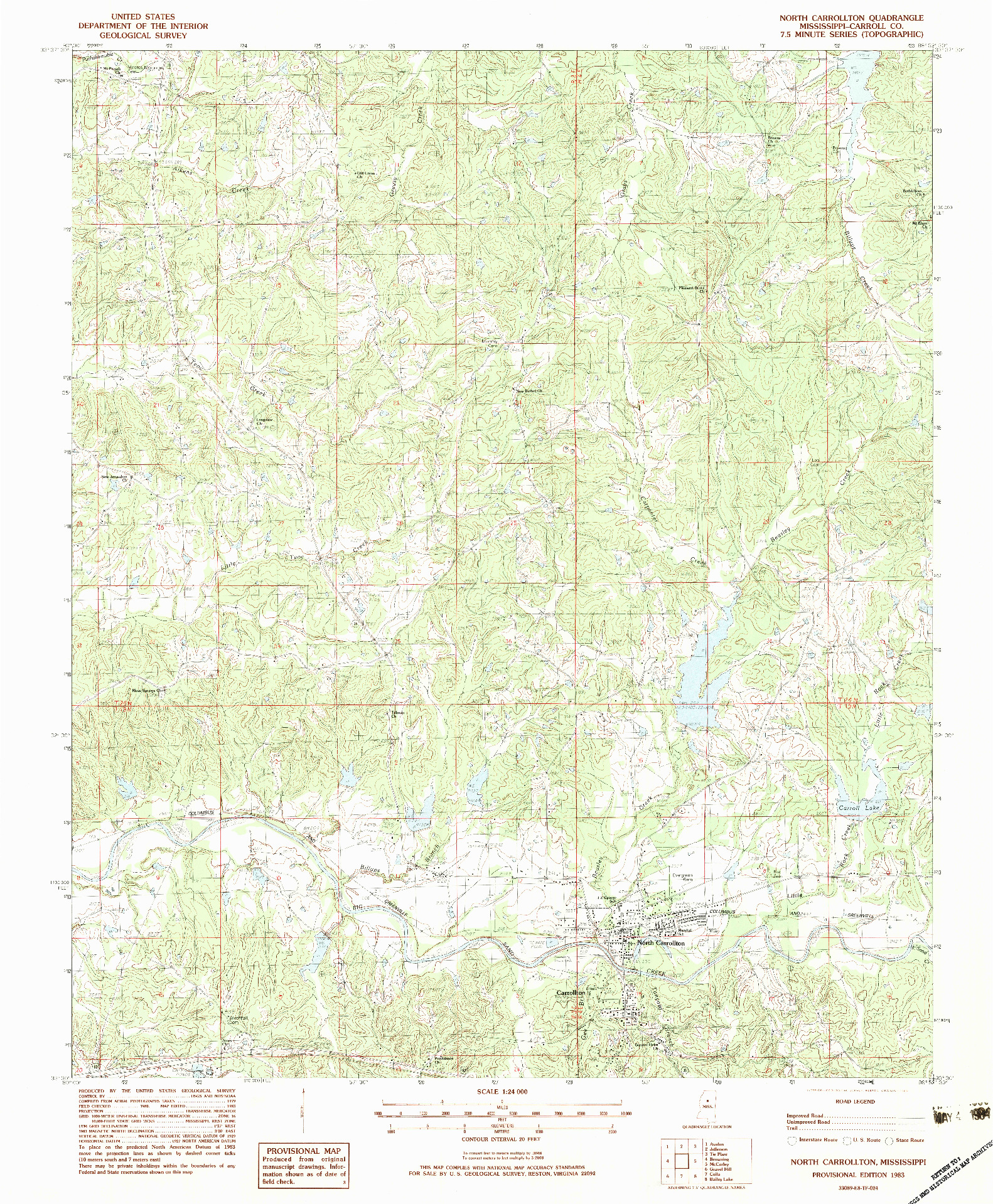 USGS 1:24000-SCALE QUADRANGLE FOR NORTH CARROLLTON, MS 1983