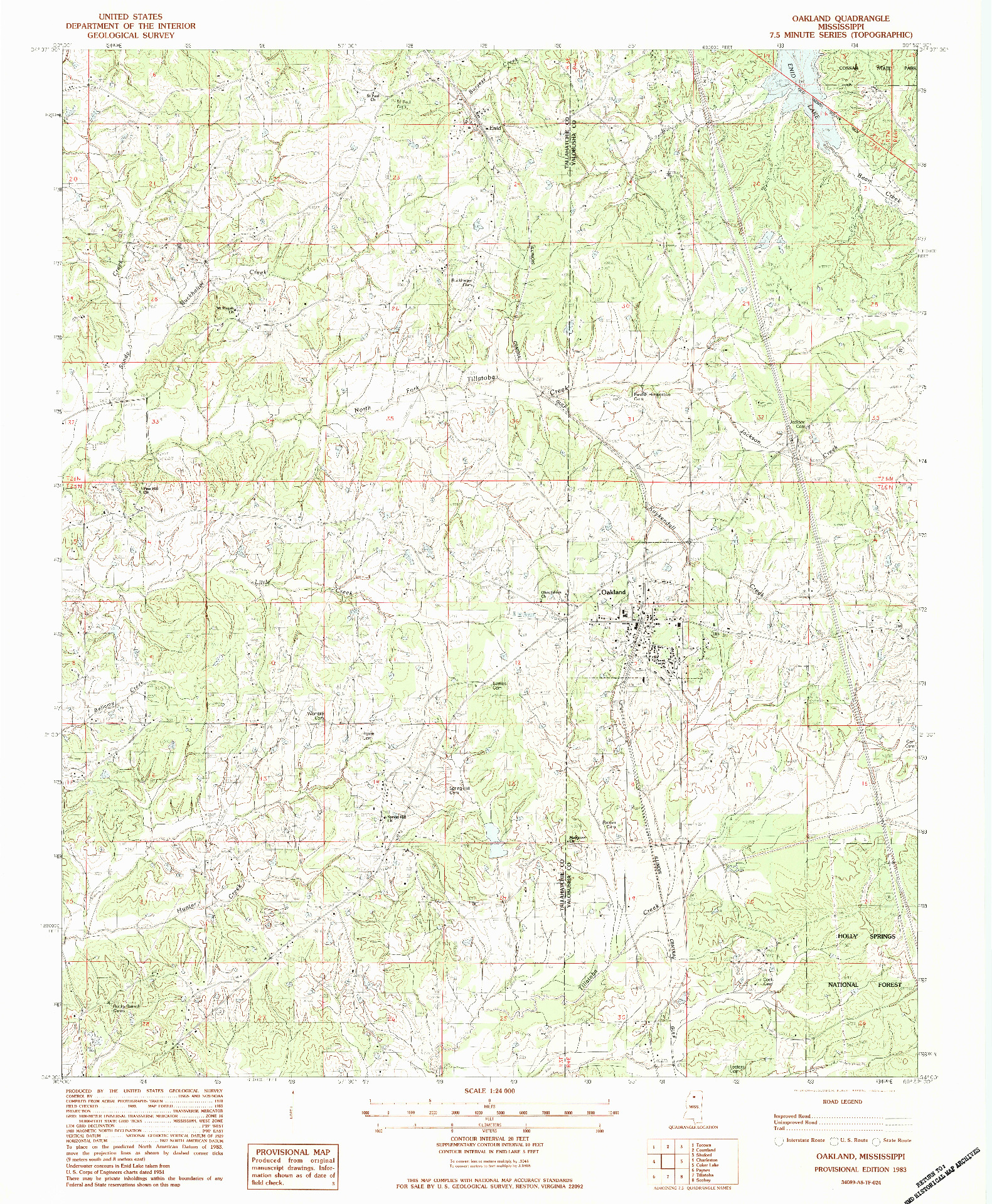 USGS 1:24000-SCALE QUADRANGLE FOR OAKLAND, MS 1983