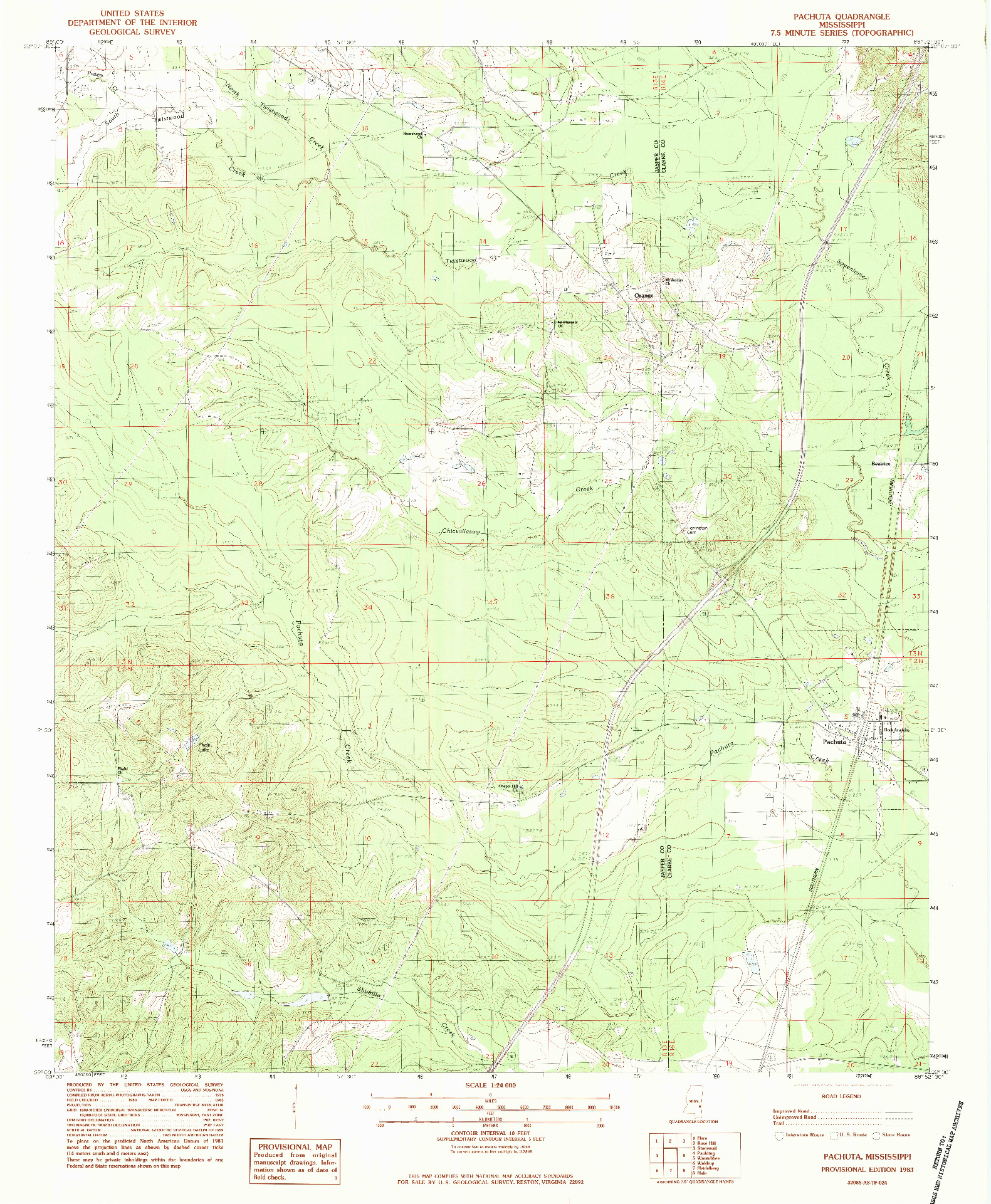 USGS 1:24000-SCALE QUADRANGLE FOR PACHUTA, MS 1983