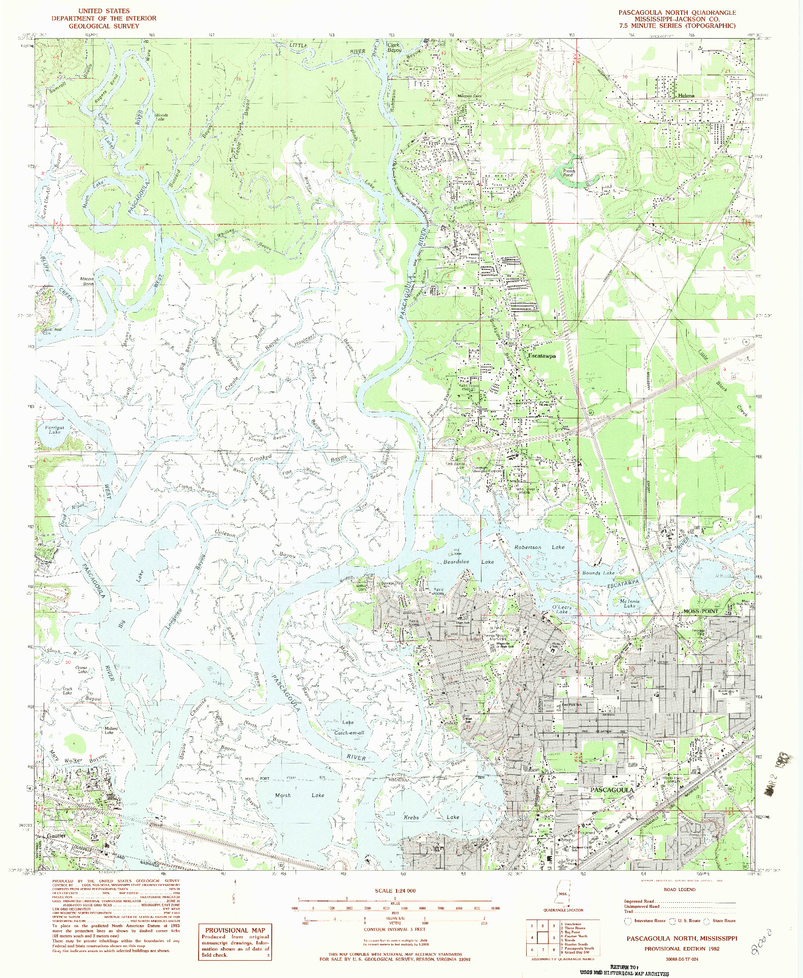 USGS 1:24000-SCALE QUADRANGLE FOR PASCAGOULA NORTH, MS 1982