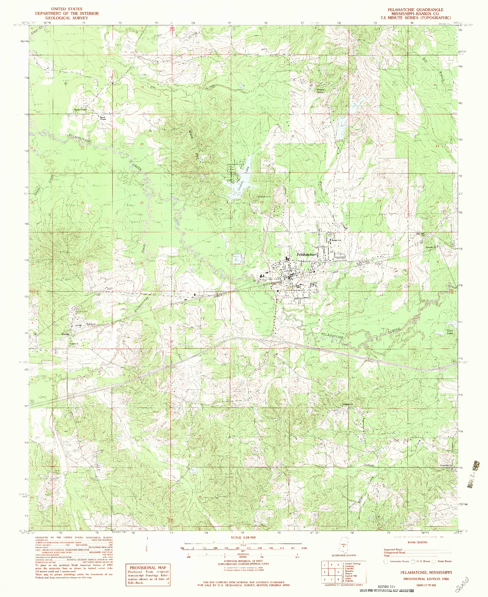 USGS 1:24000-SCALE QUADRANGLE FOR PELAHATCHIE, MS 1982