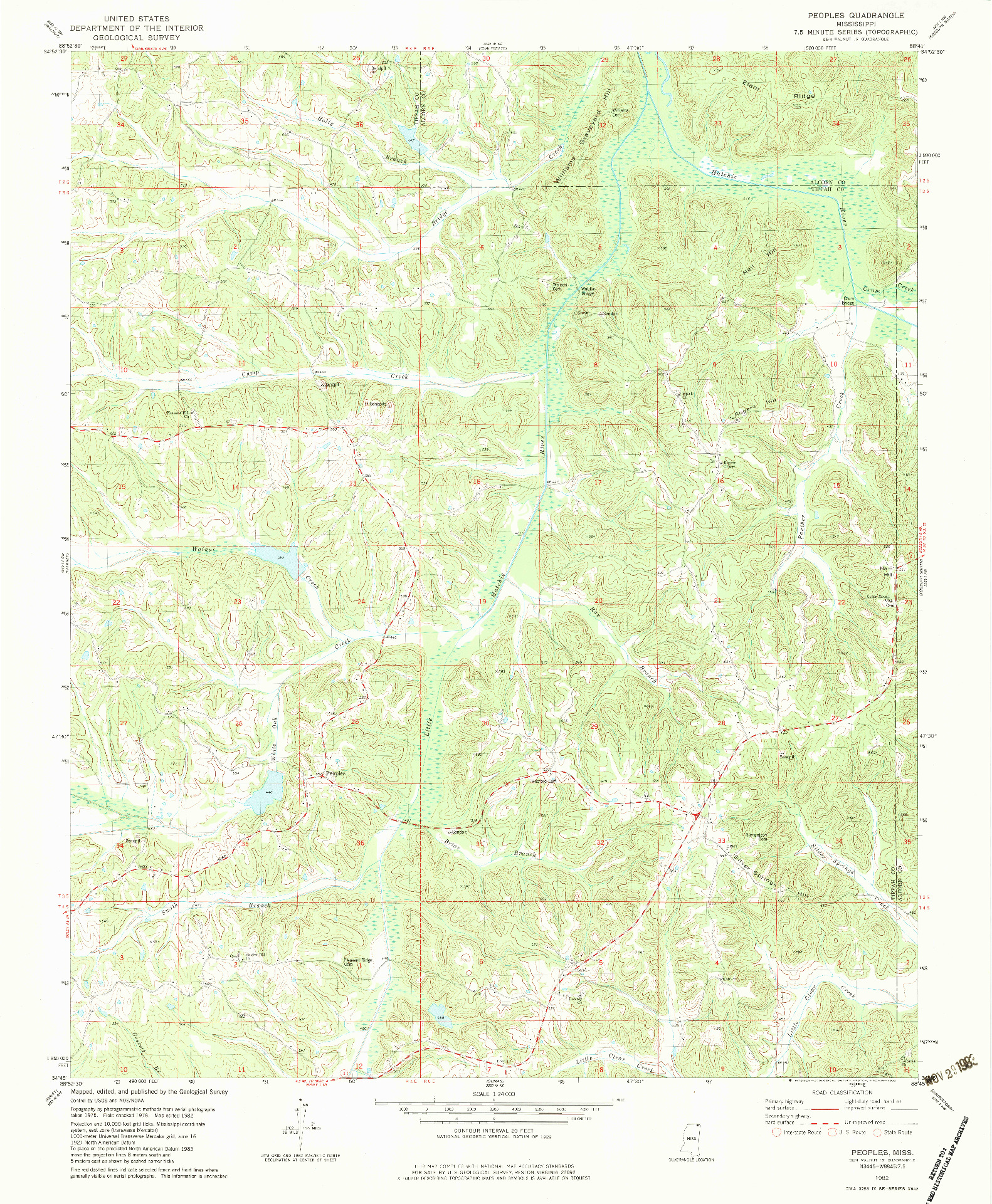USGS 1:24000-SCALE QUADRANGLE FOR PEOPLES, MS 1982