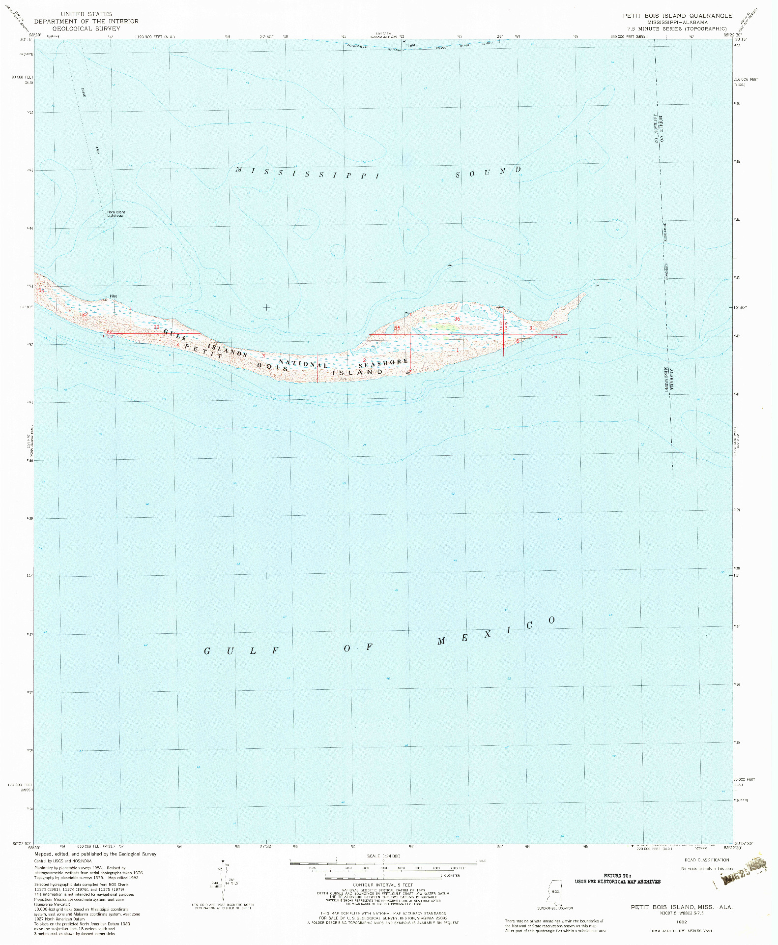 USGS 1:24000-SCALE QUADRANGLE FOR PETIT BOIS ISLAND, MS 1982